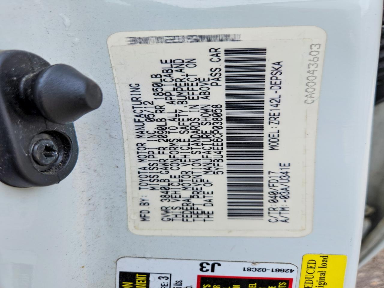 2012 Toyota Corolla S White vin: 5YFBU4EE6CP038058