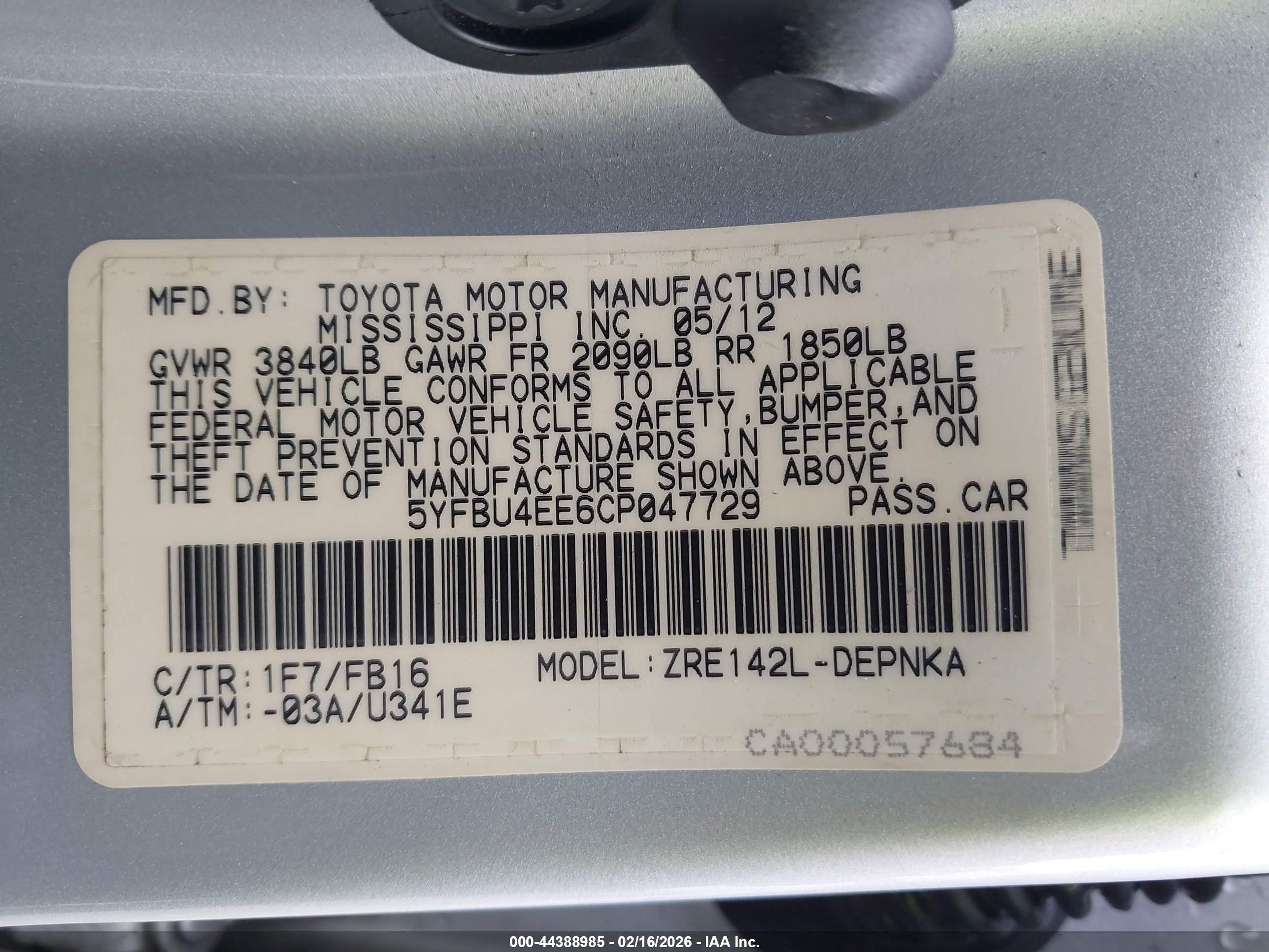 2012 Toyota Corolla Le Silver vin: 5YFBU4EE6CP047729