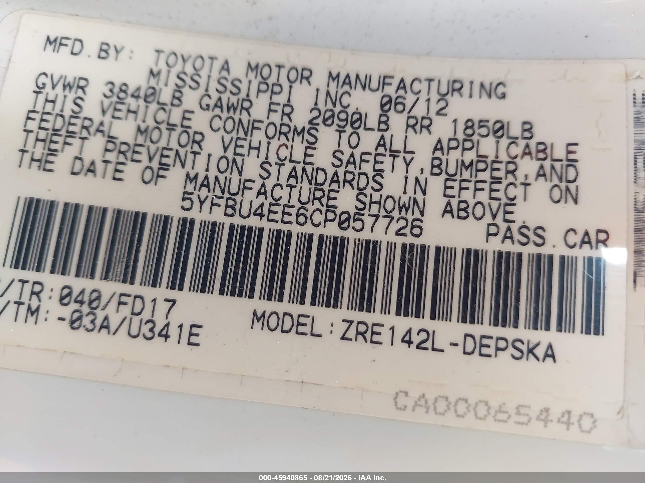 2012 Toyota Corolla S White vin: 5YFBU4EE6CP057726