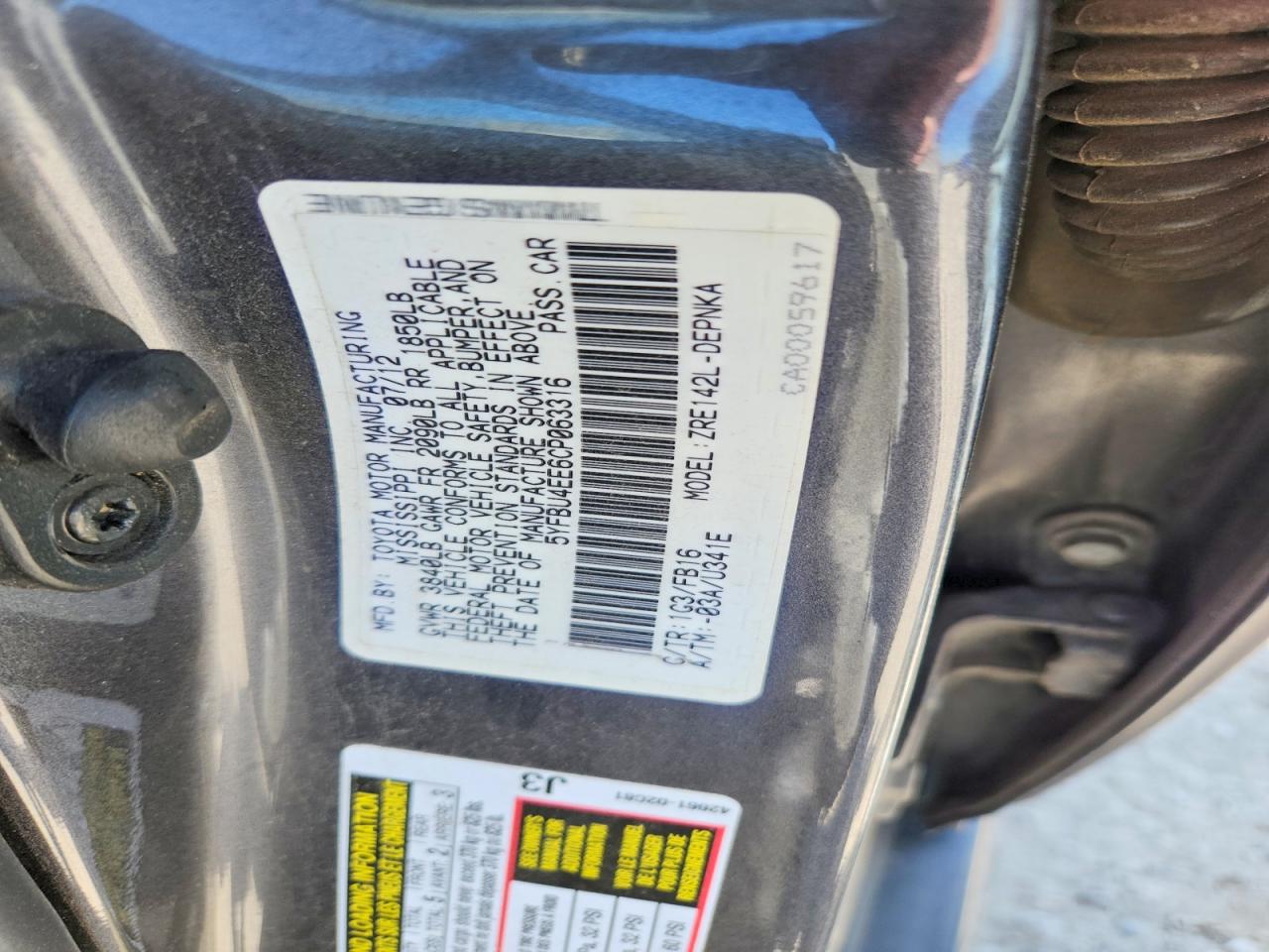2012 Toyota Corolla Le Gray vin: 5YFBU4EE6CP063316
