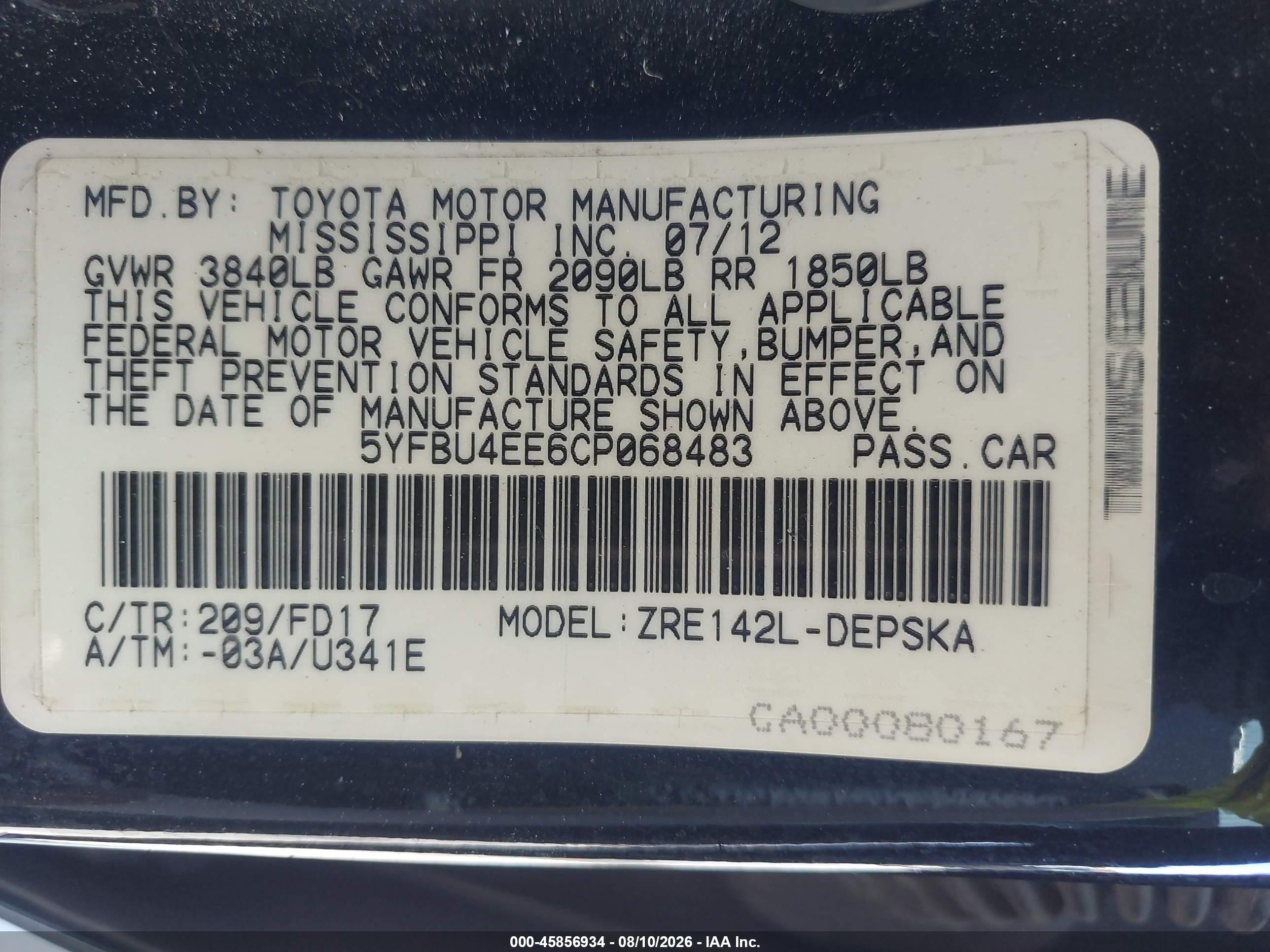 2012 Toyota Corolla S Black vin: 5YFBU4EE6CP068483