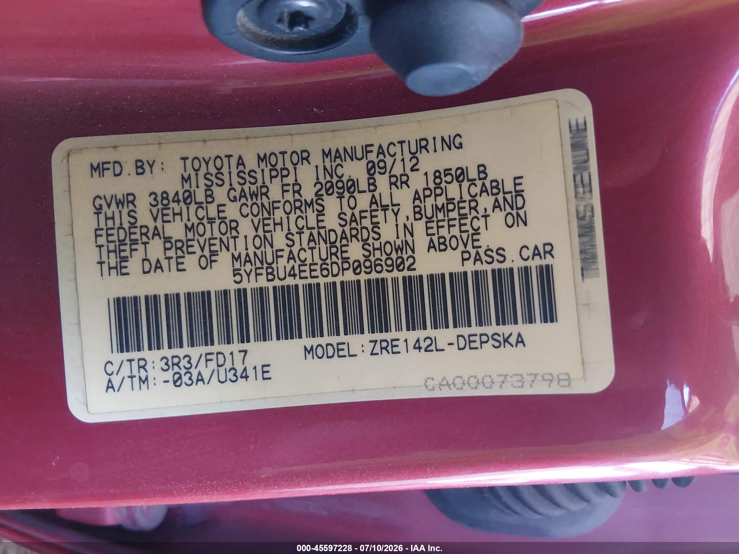 2013 Toyota Corolla S Red vin: 5YFBU4EE6DP096902