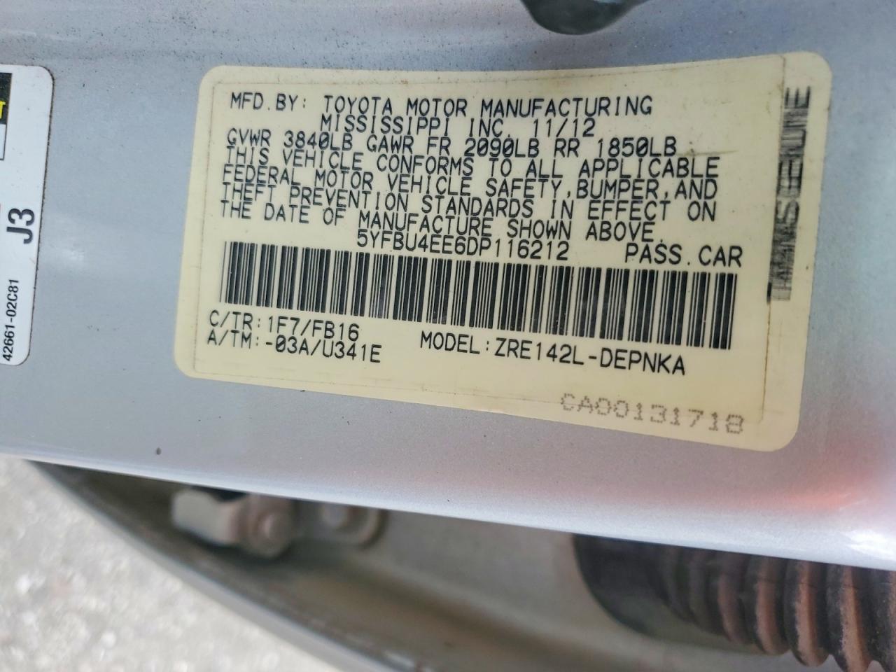 2013 Toyota Corolla Le Серебряный vin: 5YFBU4EE6DP116212