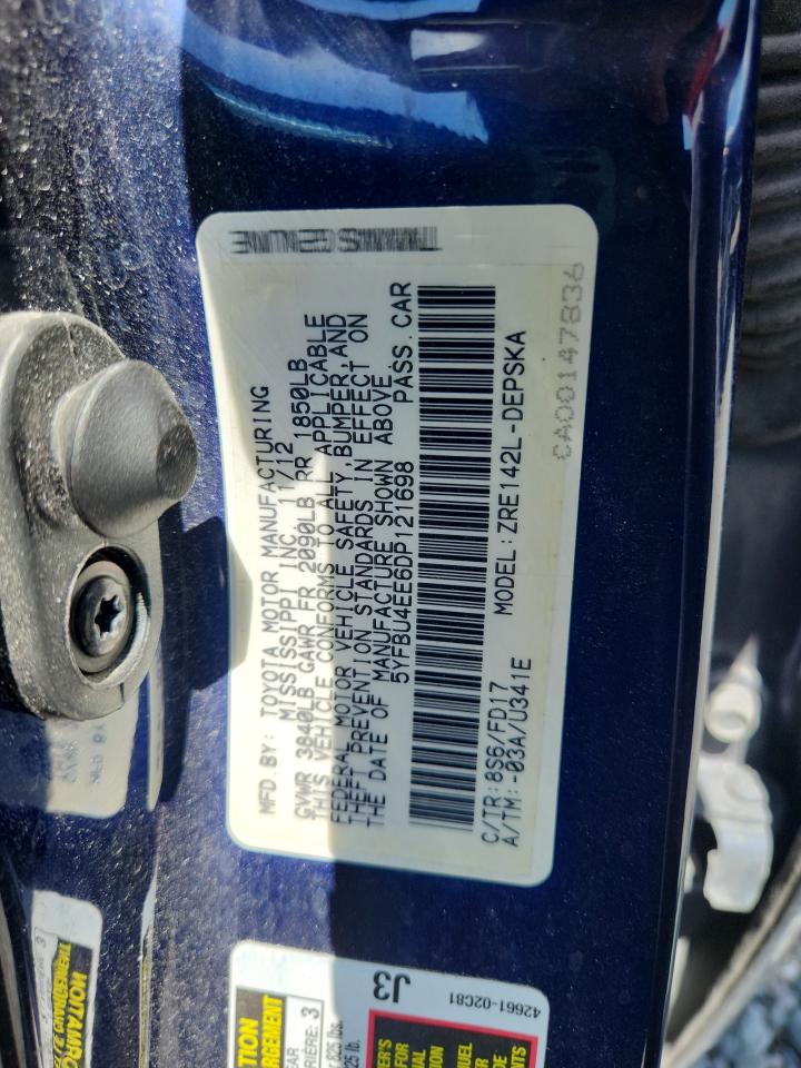 2013 Toyota Corolla S Blue vin: 5YFBU4EE6DP121698