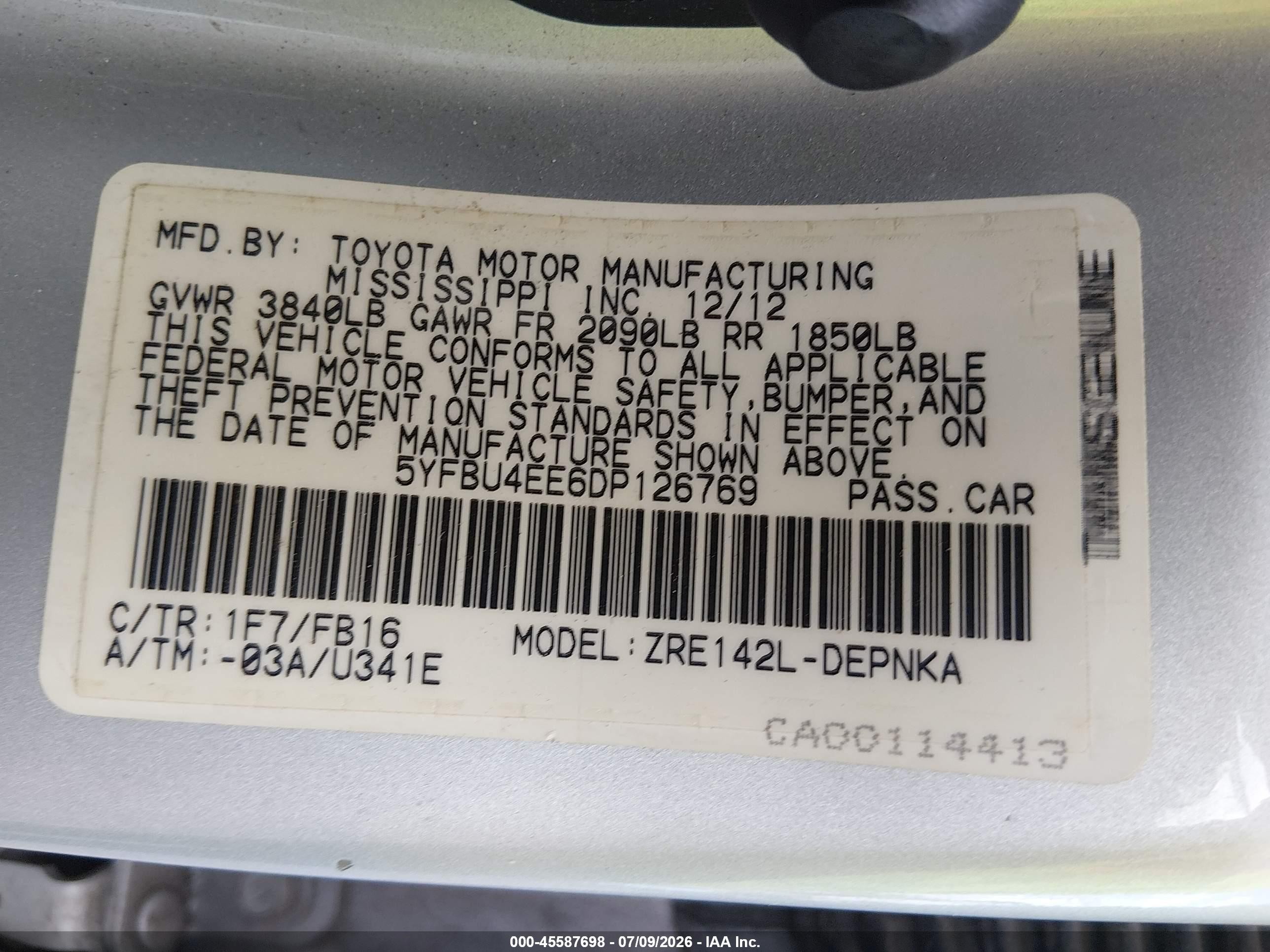 2013 Toyota Corolla Le Silver vin: 5YFBU4EE6DP126769