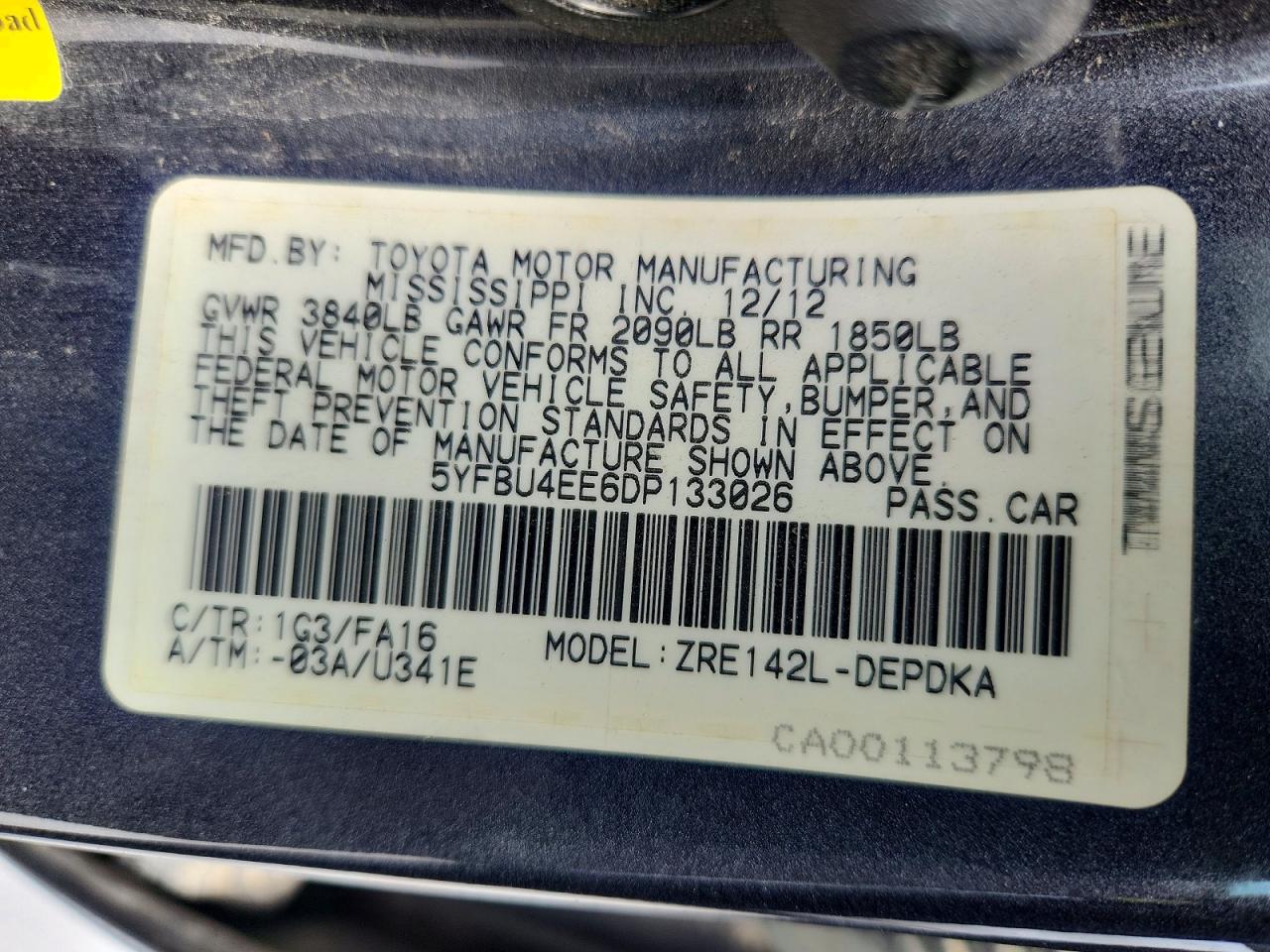 2013 Toyota Corolla L Charcoal vin: 5YFBU4EE6DP133026