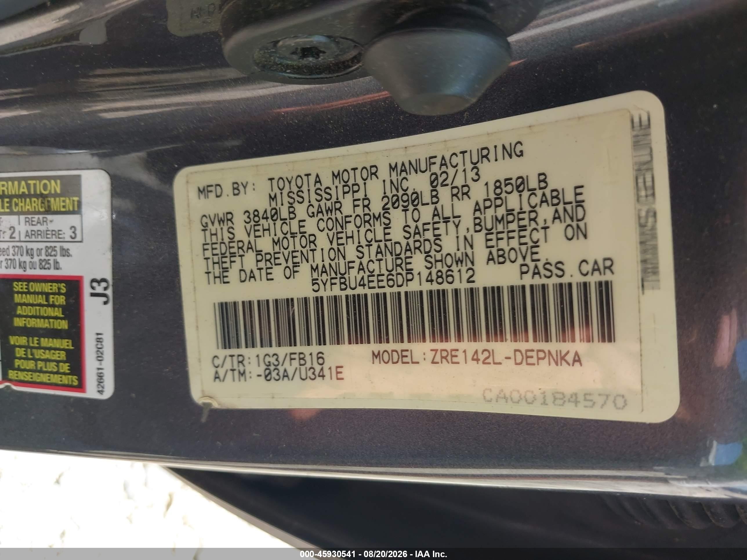 2013 Toyota Corolla Le Gray vin: 5YFBU4EE6DP148612