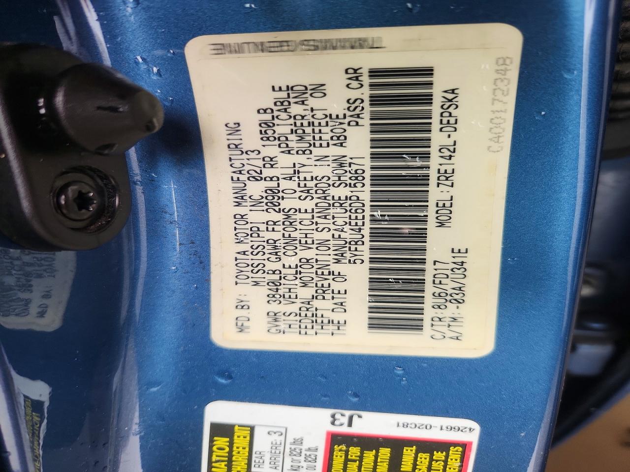 2013 Toyota Corolla S Синий vin: 5YFBU4EE6DP158671