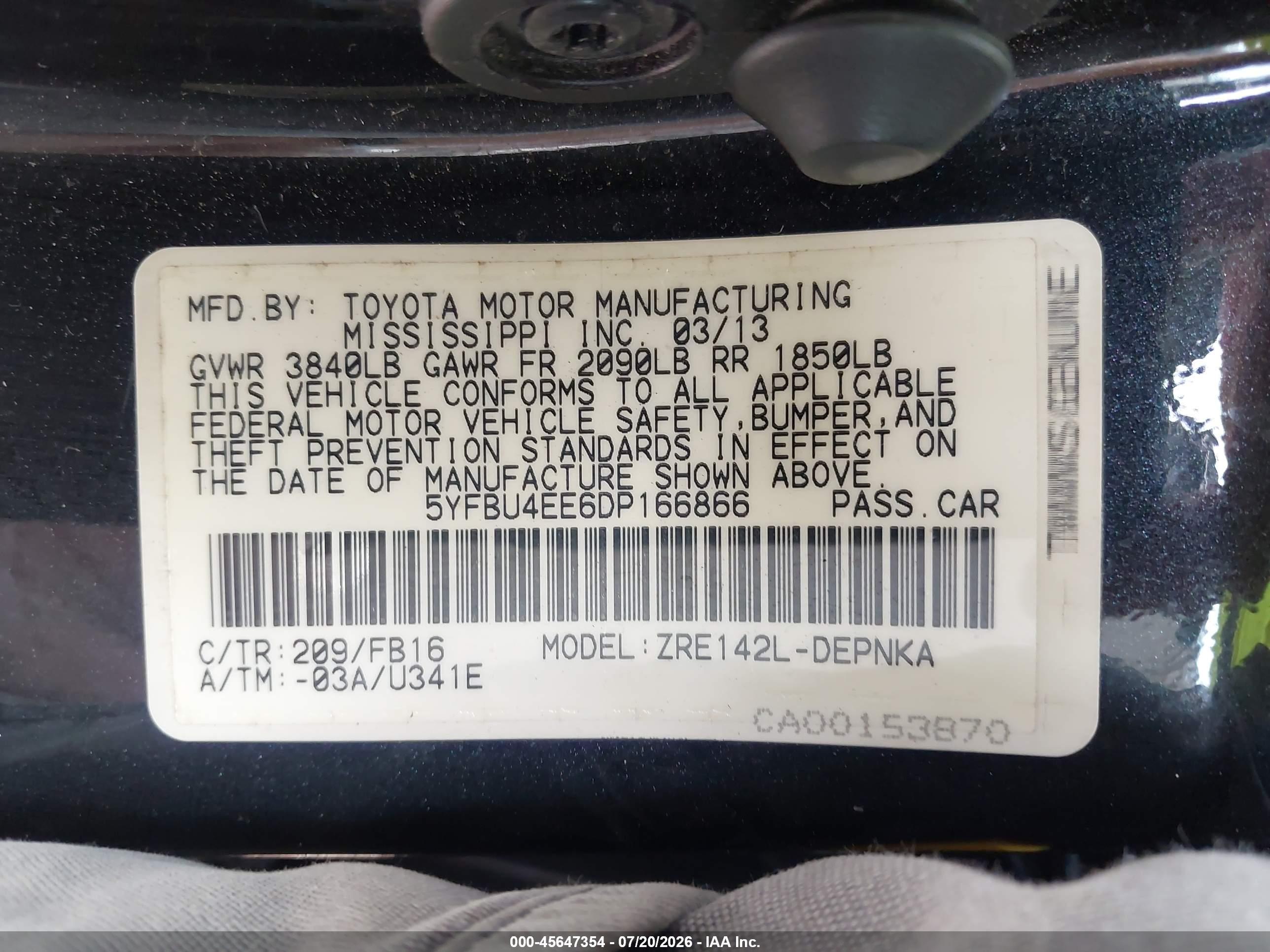2013 Toyota Corolla Le Black vin: 5YFBU4EE6DP166866