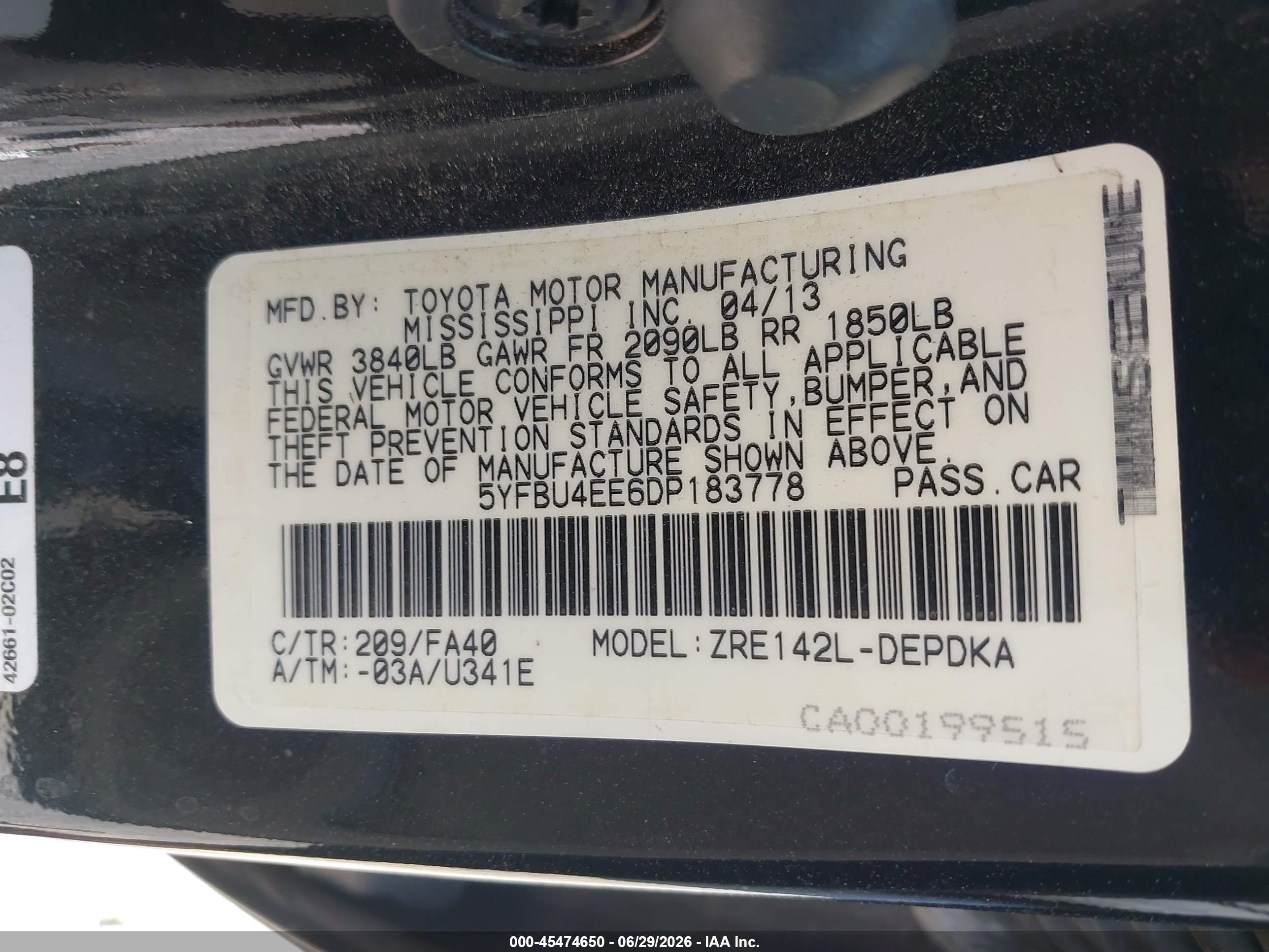 2013 Toyota Corolla L Черный vin: 5YFBU4EE6DP183778