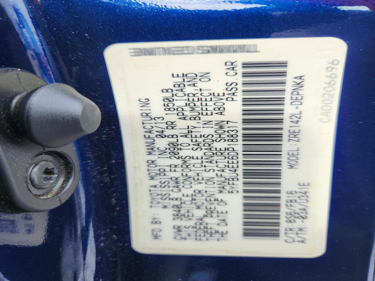 2013 Toyota Corolla Le Blue vin: 5YFBU4EE6DP188317