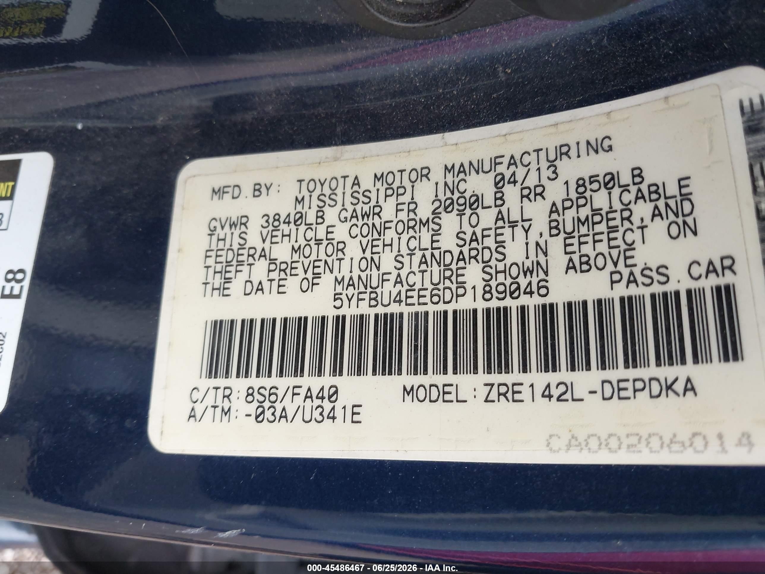 2013 Toyota Corolla L Dark Blue vin: 5YFBU4EE6DP189046