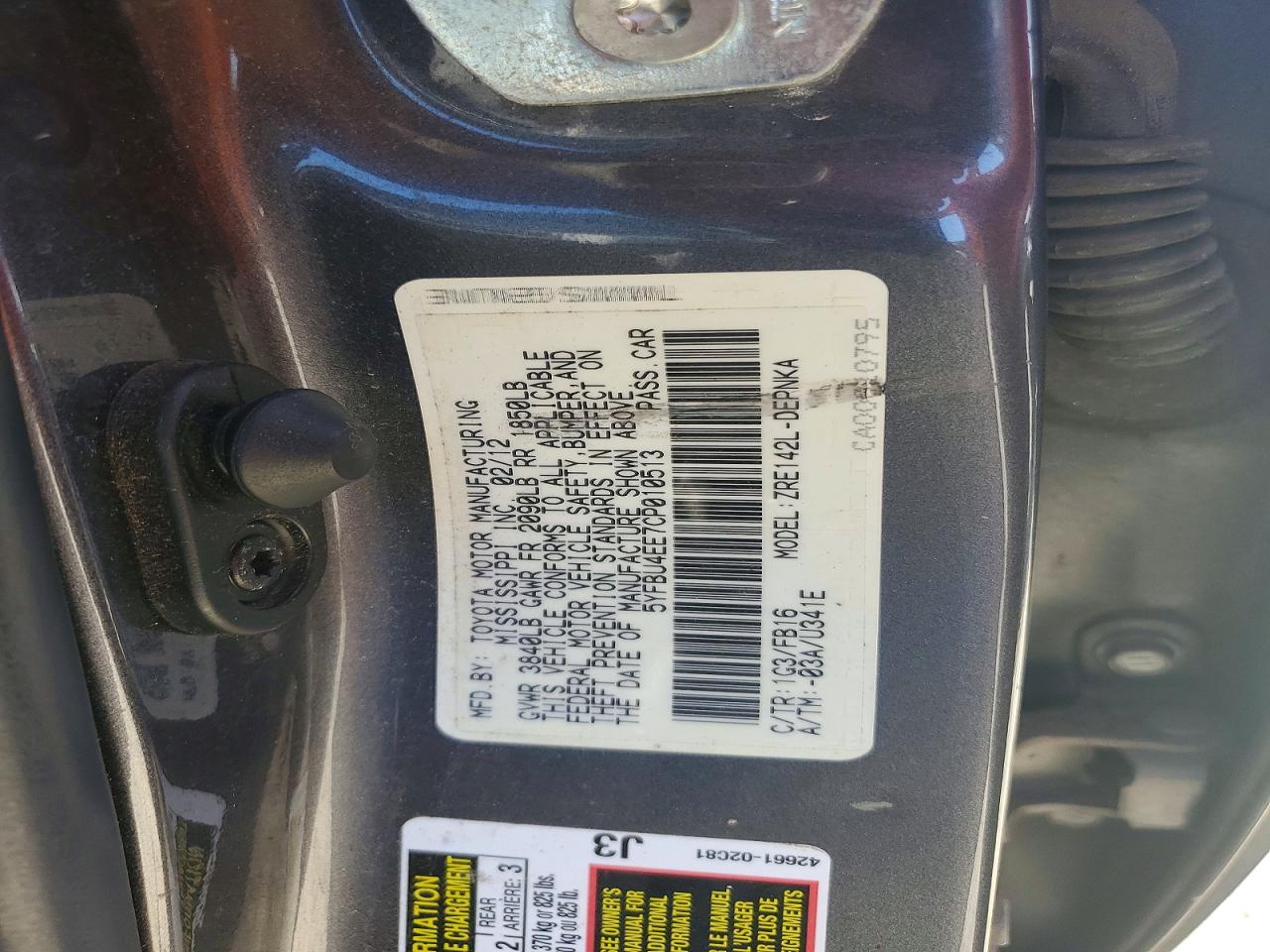2012 Toyota Corolla Le Gray vin: 5YFBU4EE7CP010513