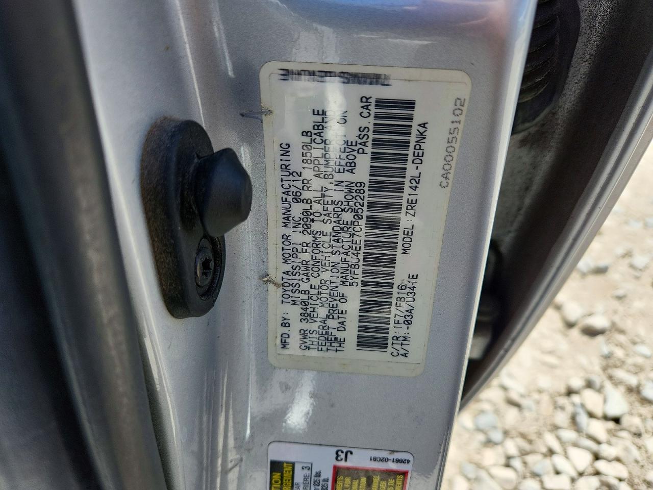 2012 Toyota Corolla Le Silver vin: 5YFBU4EE7CP052289