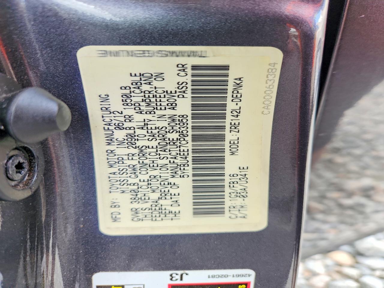 2012 Toyota Corolla Le Charcoal vin: 5YFBU4EE7CP053958
