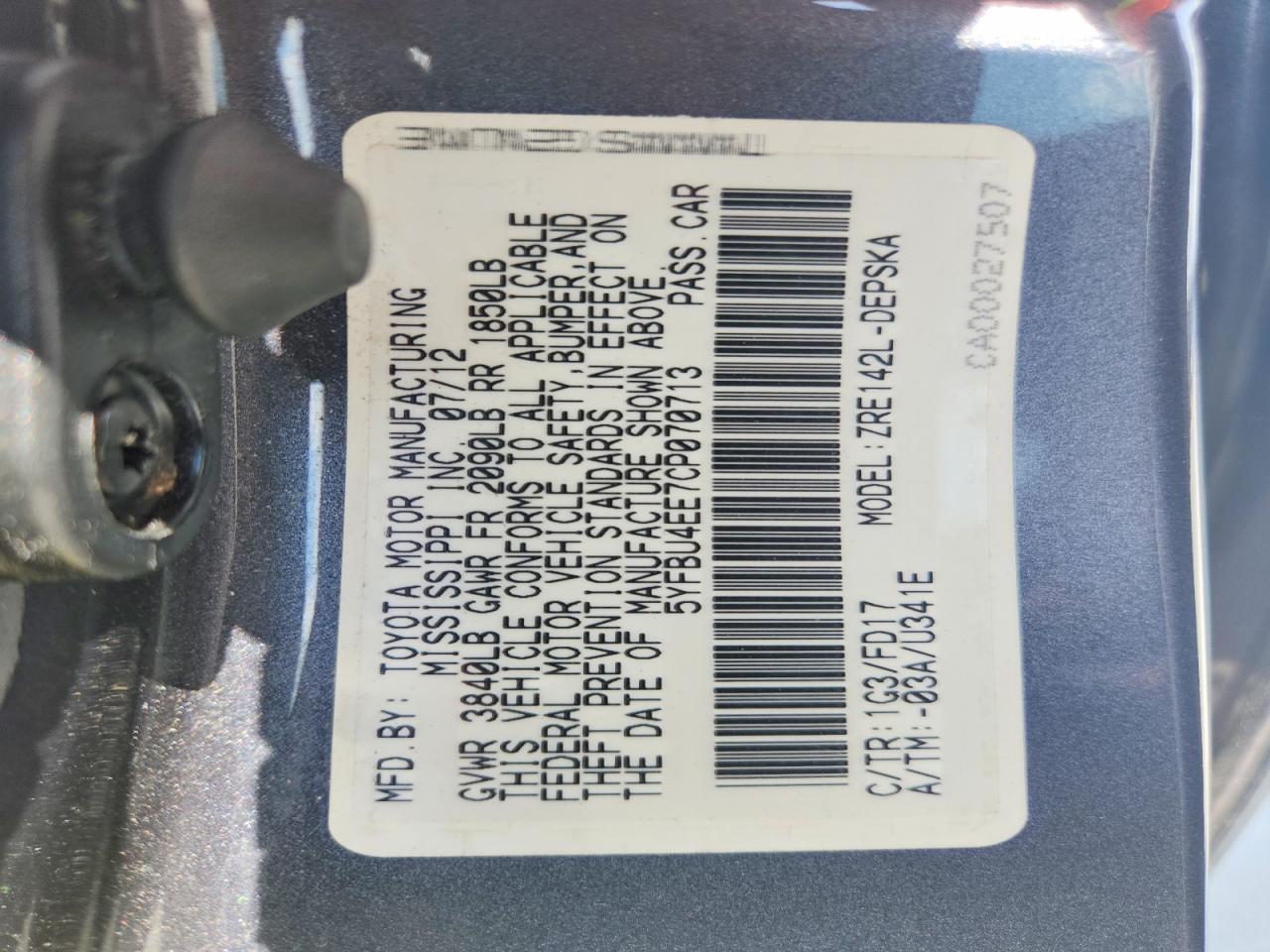 2012 Toyota Corolla S Gray vin: 5YFBU4EE7CP070713