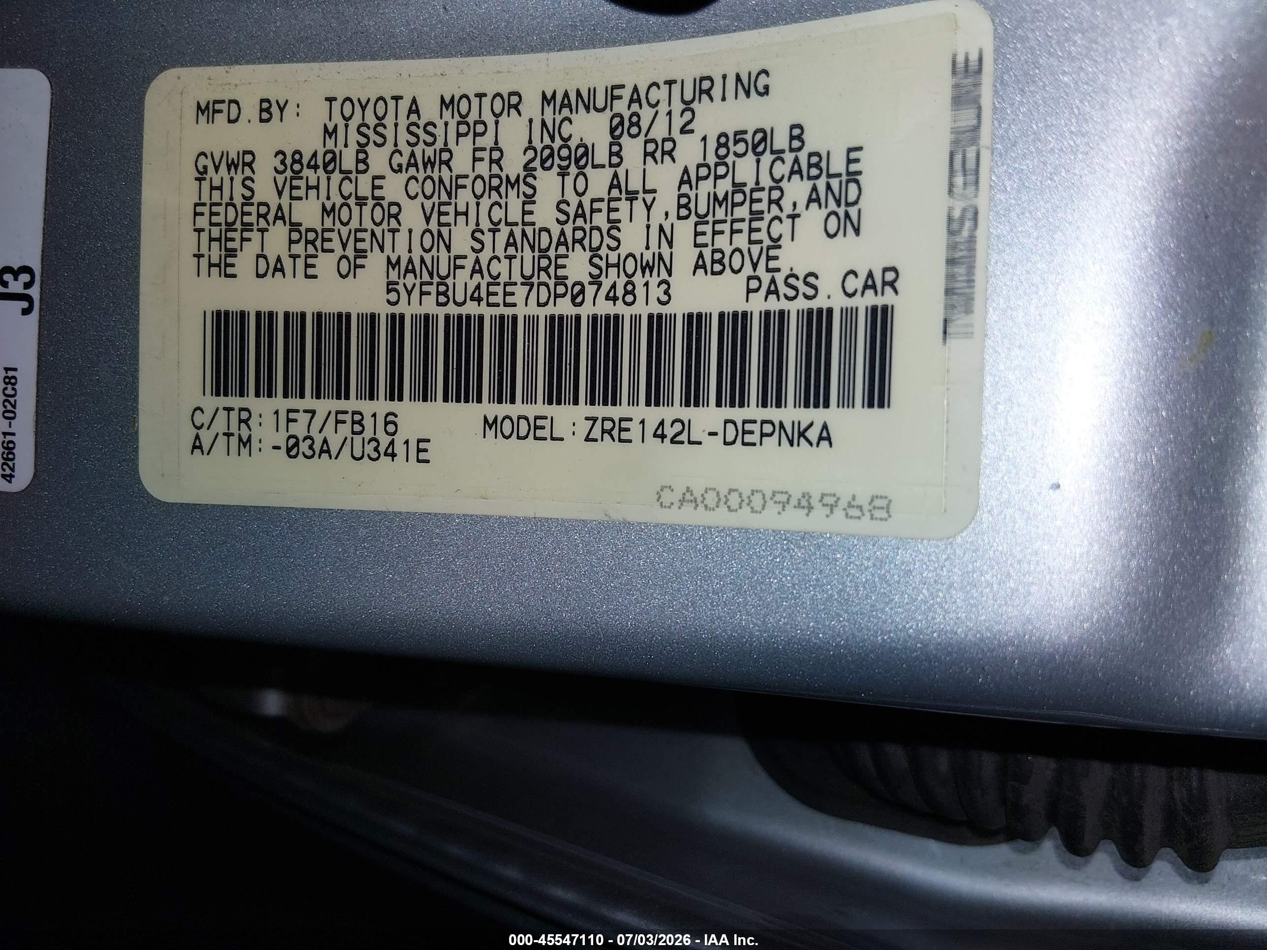 2013 Toyota Corolla Le Silver vin: 5YFBU4EE7DP074813