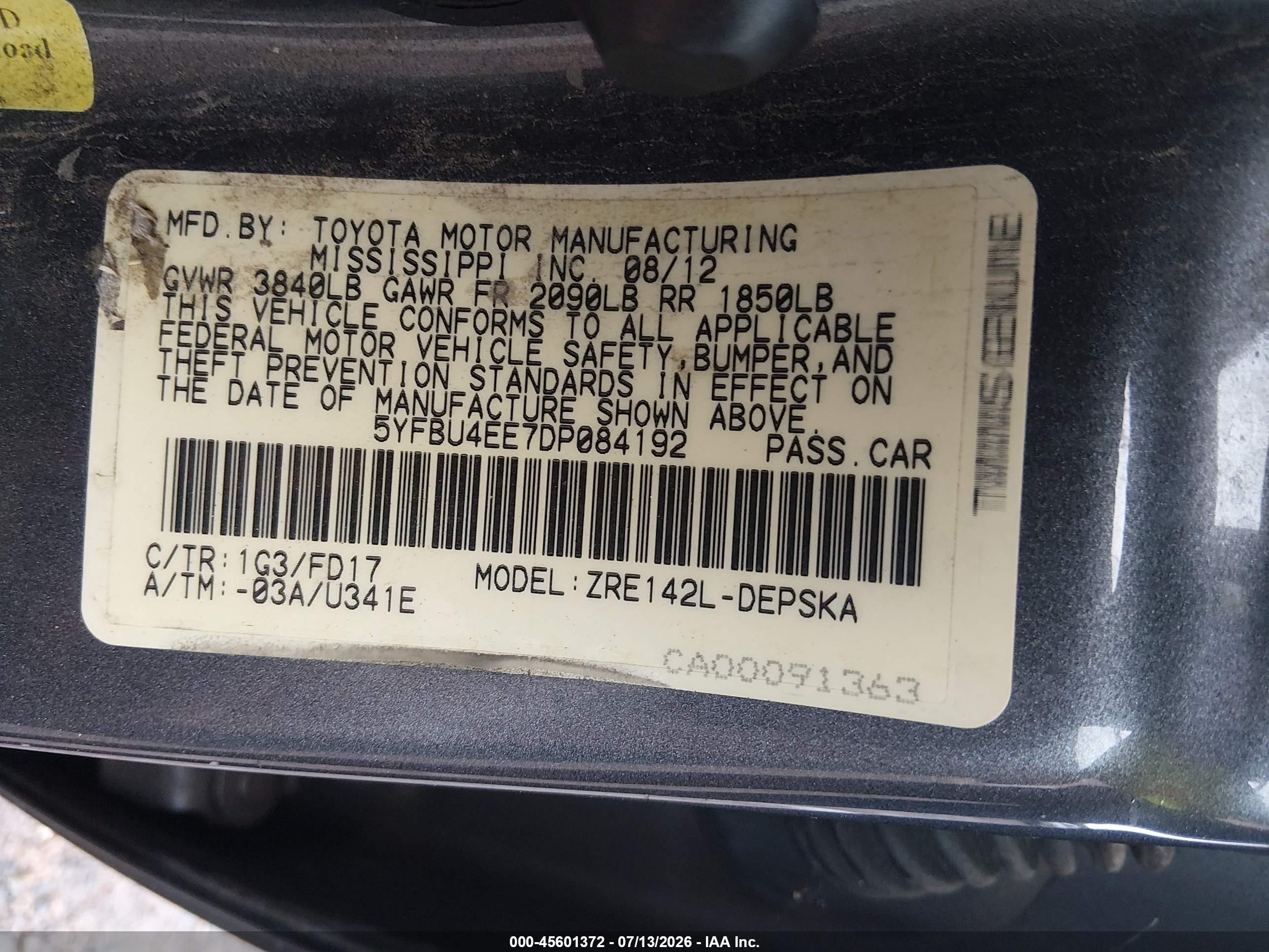 2013 Toyota Corolla S Gray vin: 5YFBU4EE7DP084192