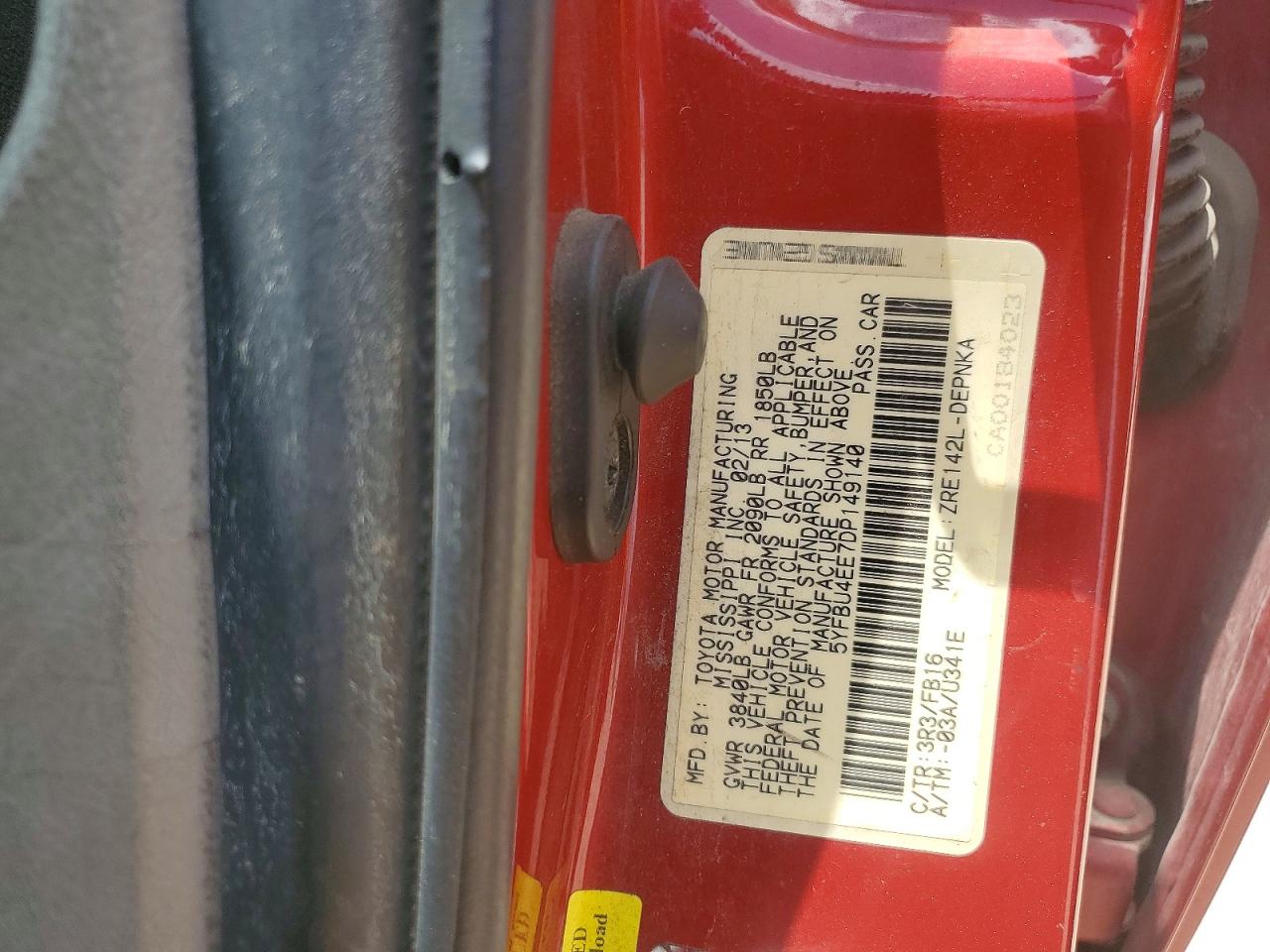 2013 Toyota Corolla Le Red vin: 5YFBU4EE7DP149140