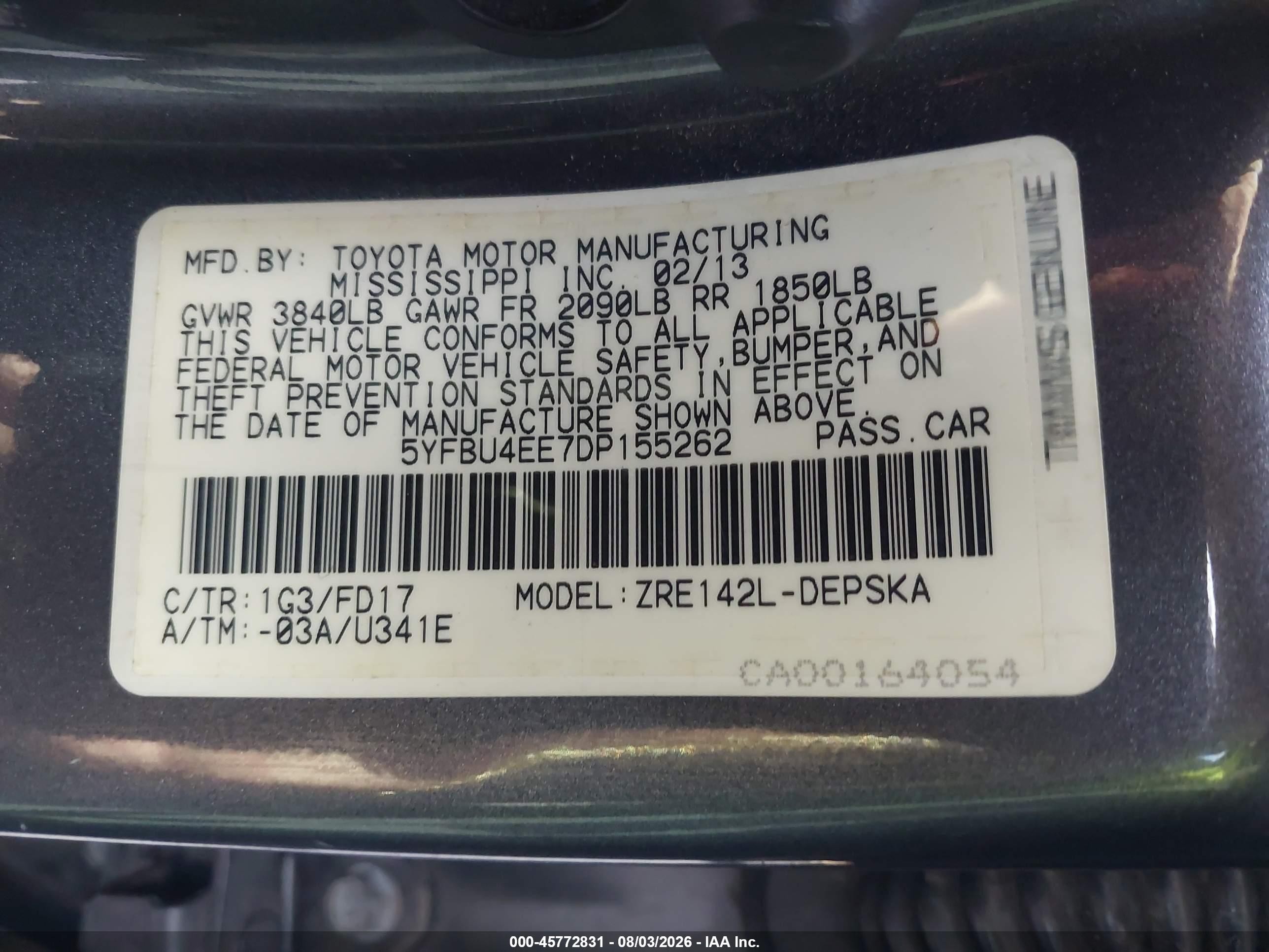 2013 Toyota Corolla S Gray vin: 5YFBU4EE7DP155262