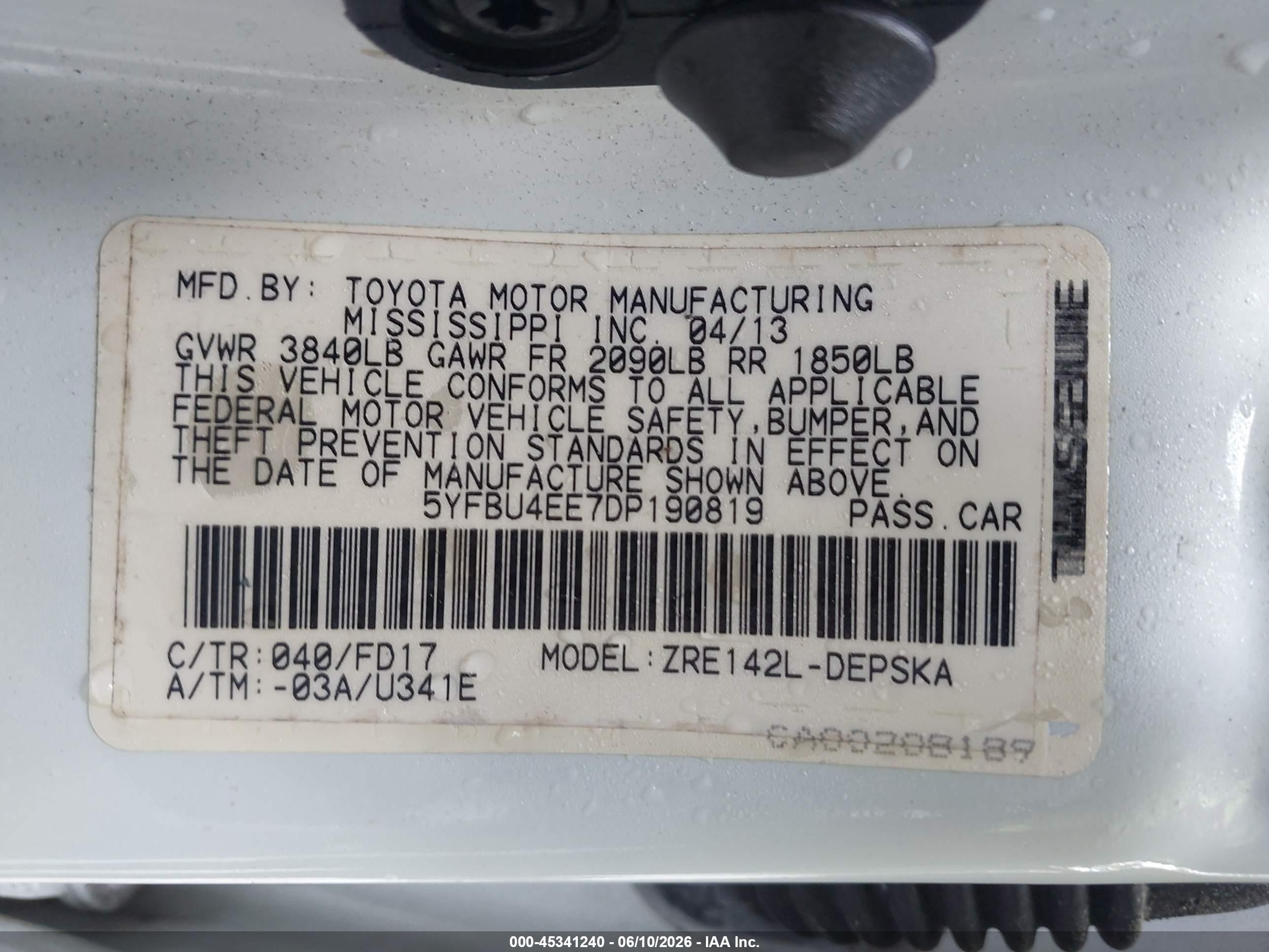 2013 Toyota Corolla S White vin: 5YFBU4EE7DP190819
