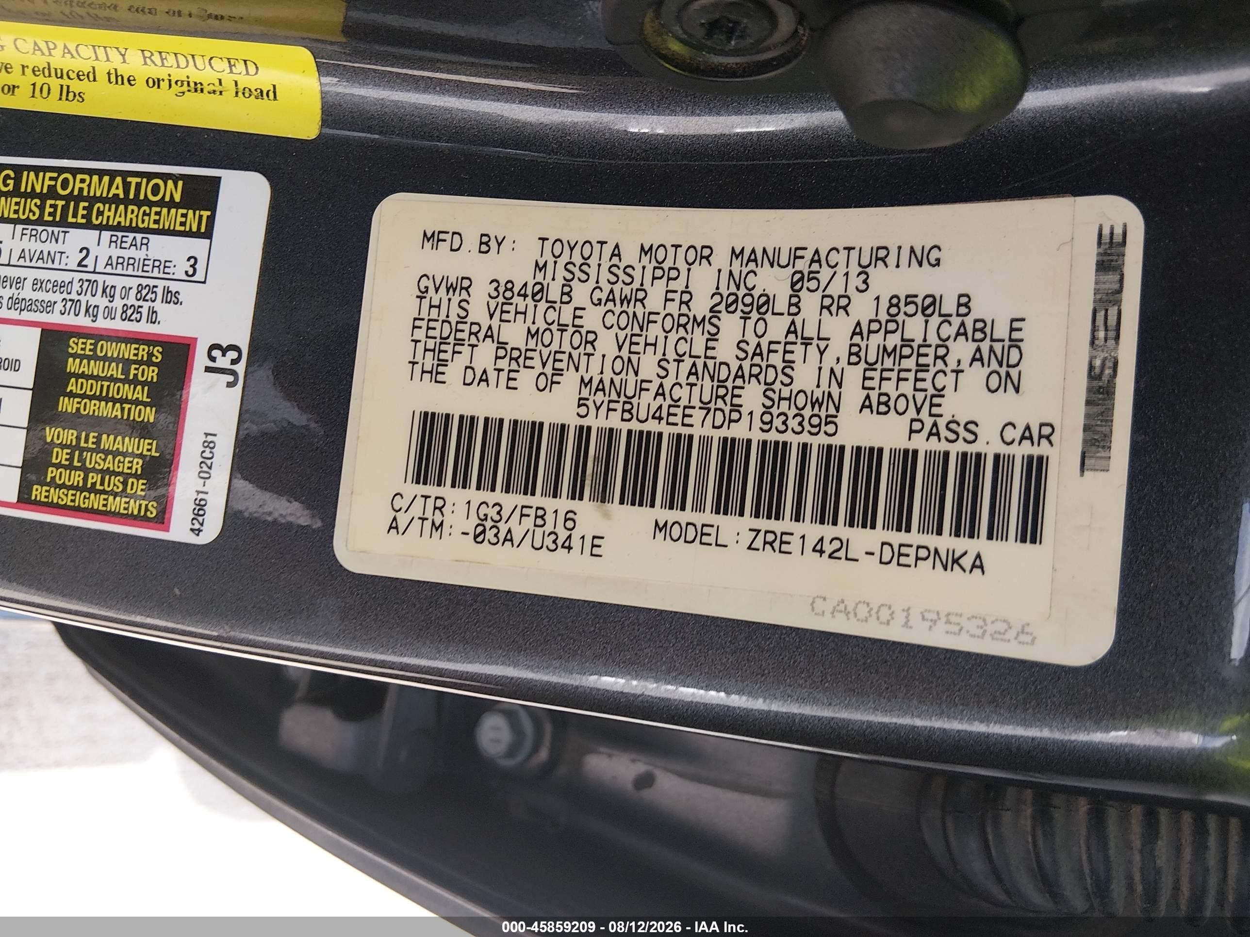 2013 Toyota Corolla Le Gray vin: 5YFBU4EE7DP193395