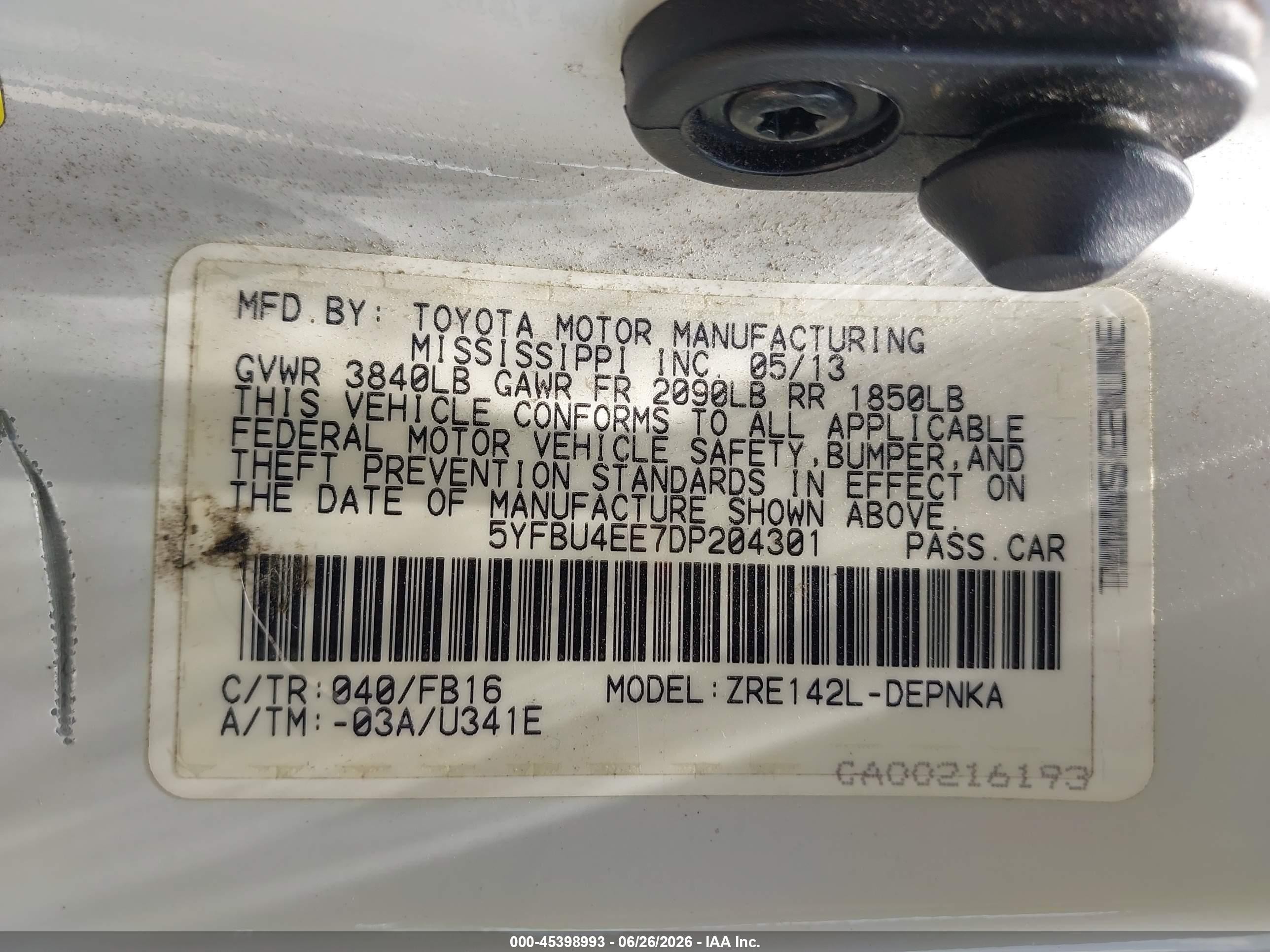 2013 Toyota Corolla Le White vin: 5YFBU4EE7DP204301