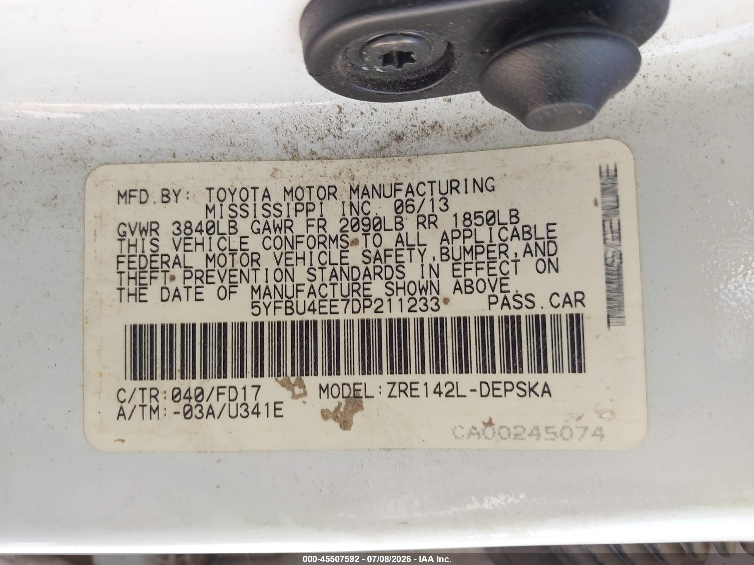 2013 Toyota Corolla S White vin: 5YFBU4EE7DP211233