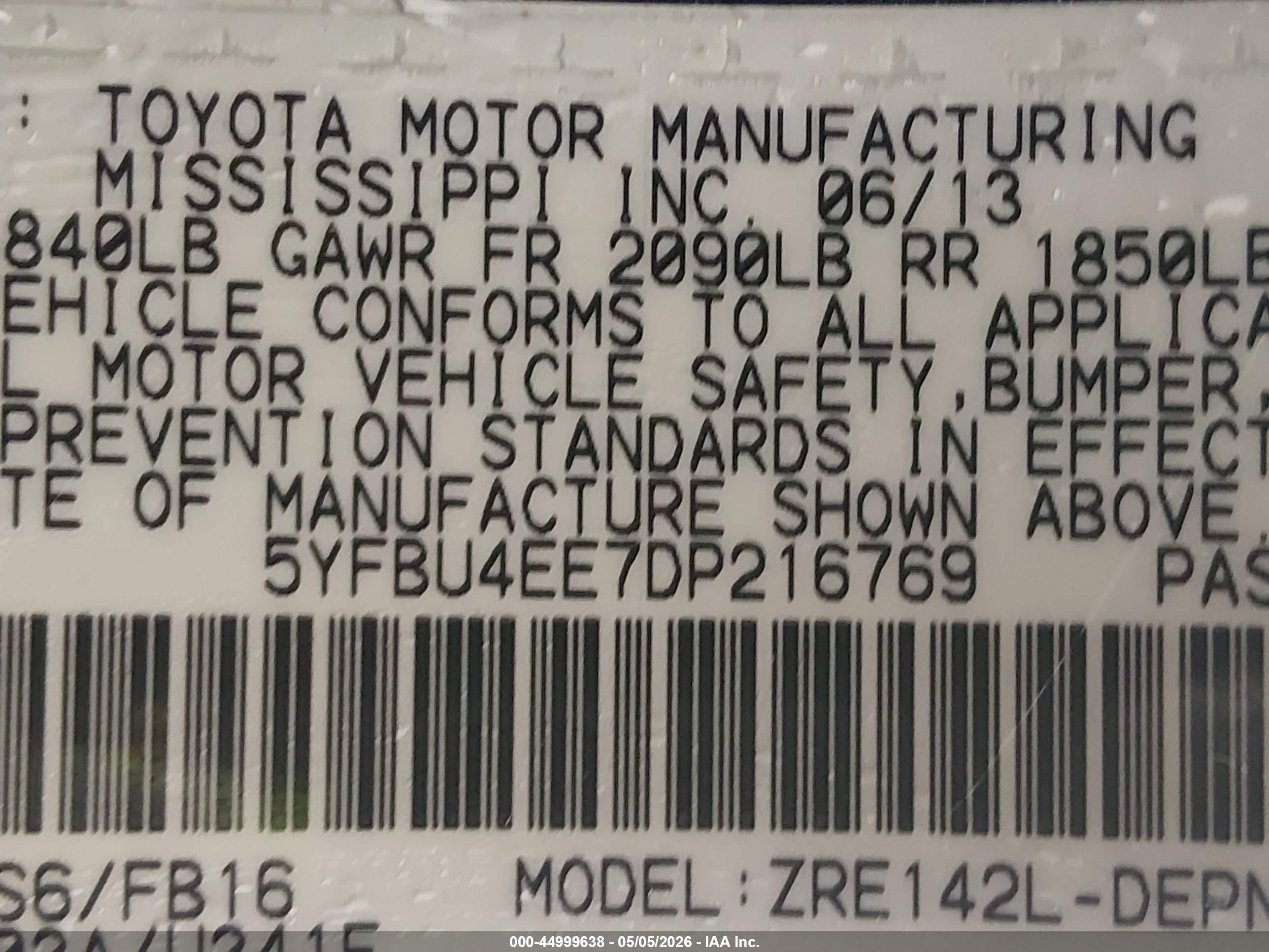 2013 Toyota Corolla Le Dark Blue vin: 5YFBU4EE7DP216769