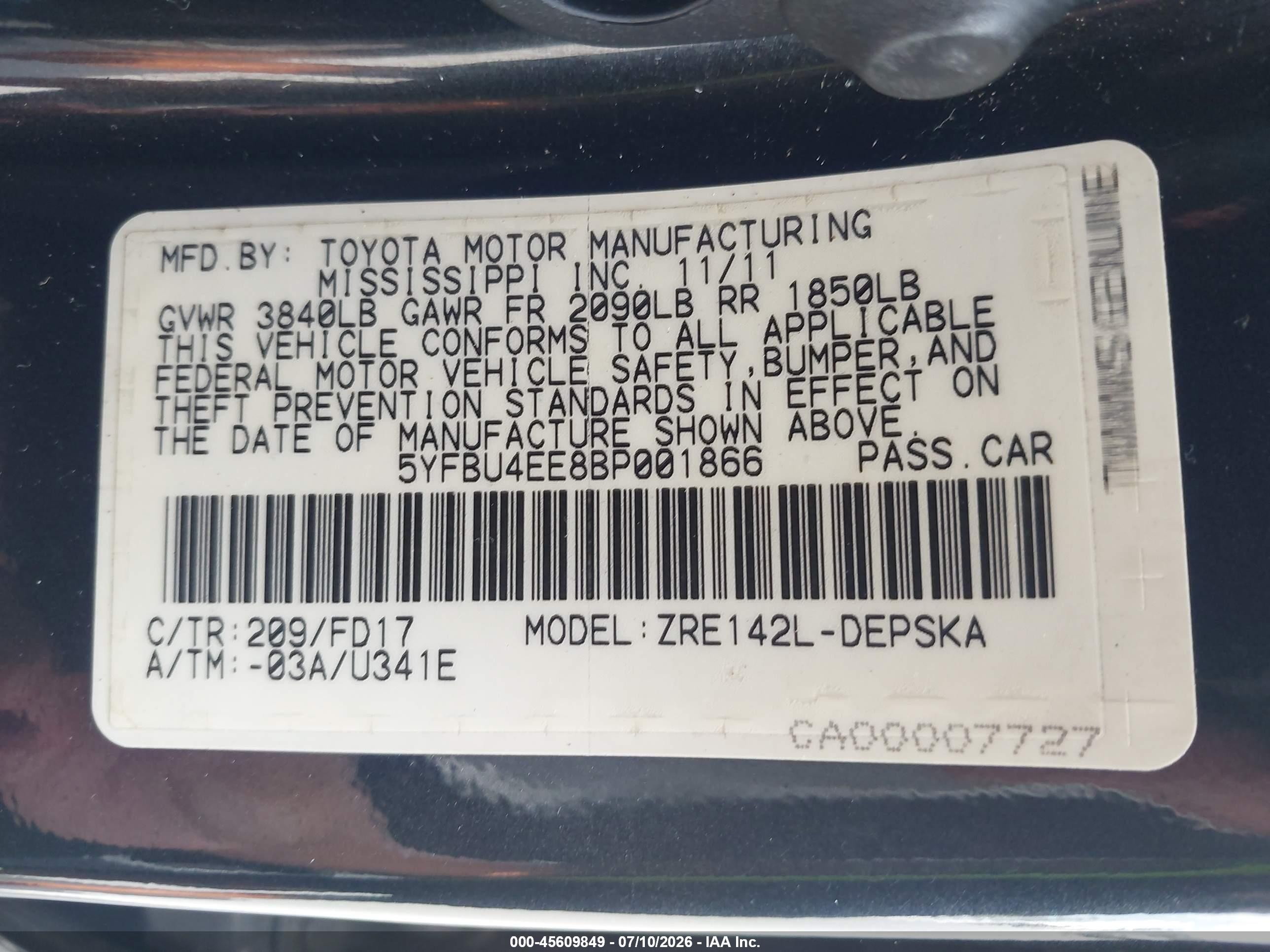 2011 Toyota Corolla S Black vin: 5YFBU4EE8BP001866