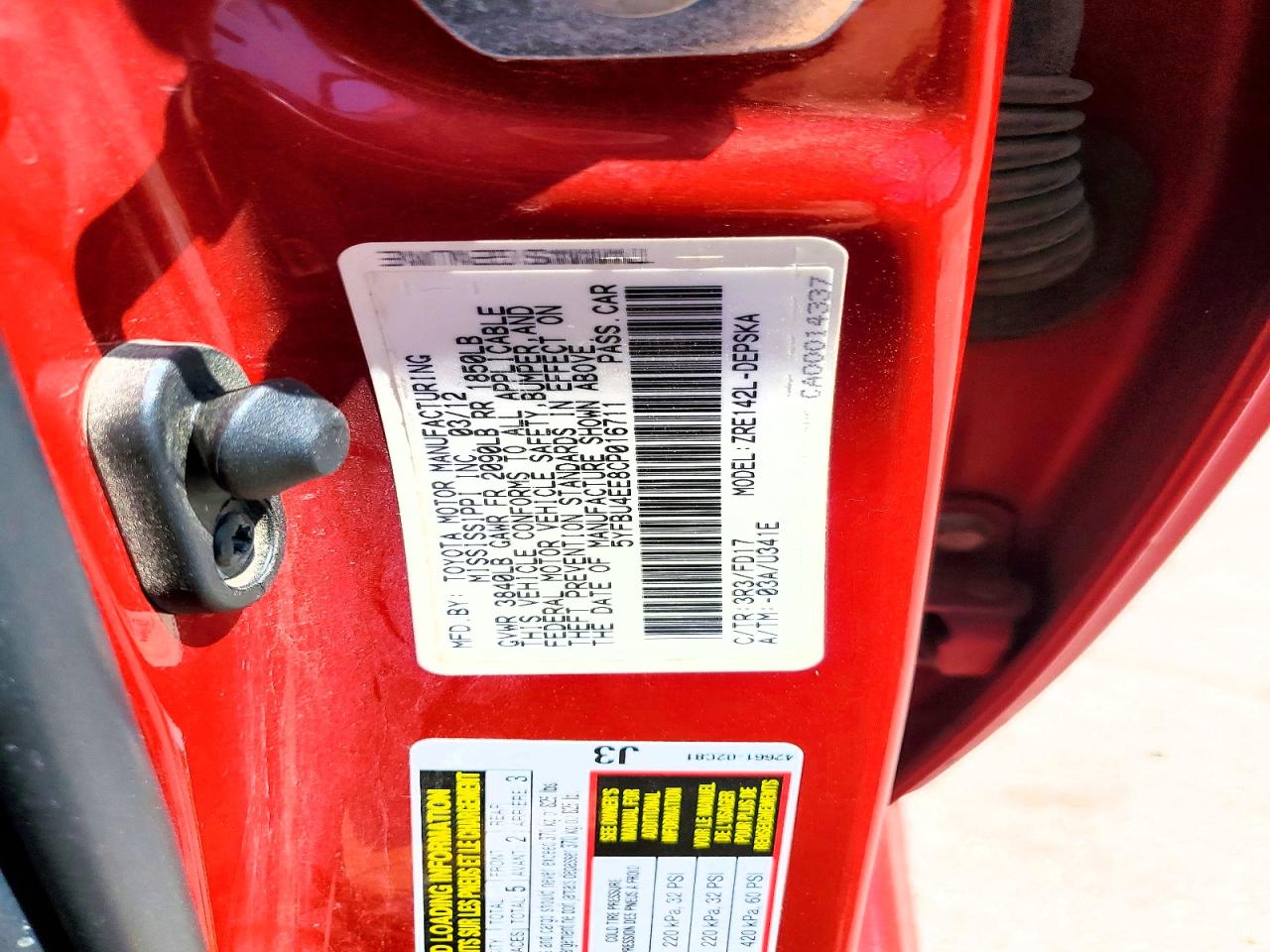 2012 Toyota Corolla S Red vin: 5YFBU4EE8CP016711