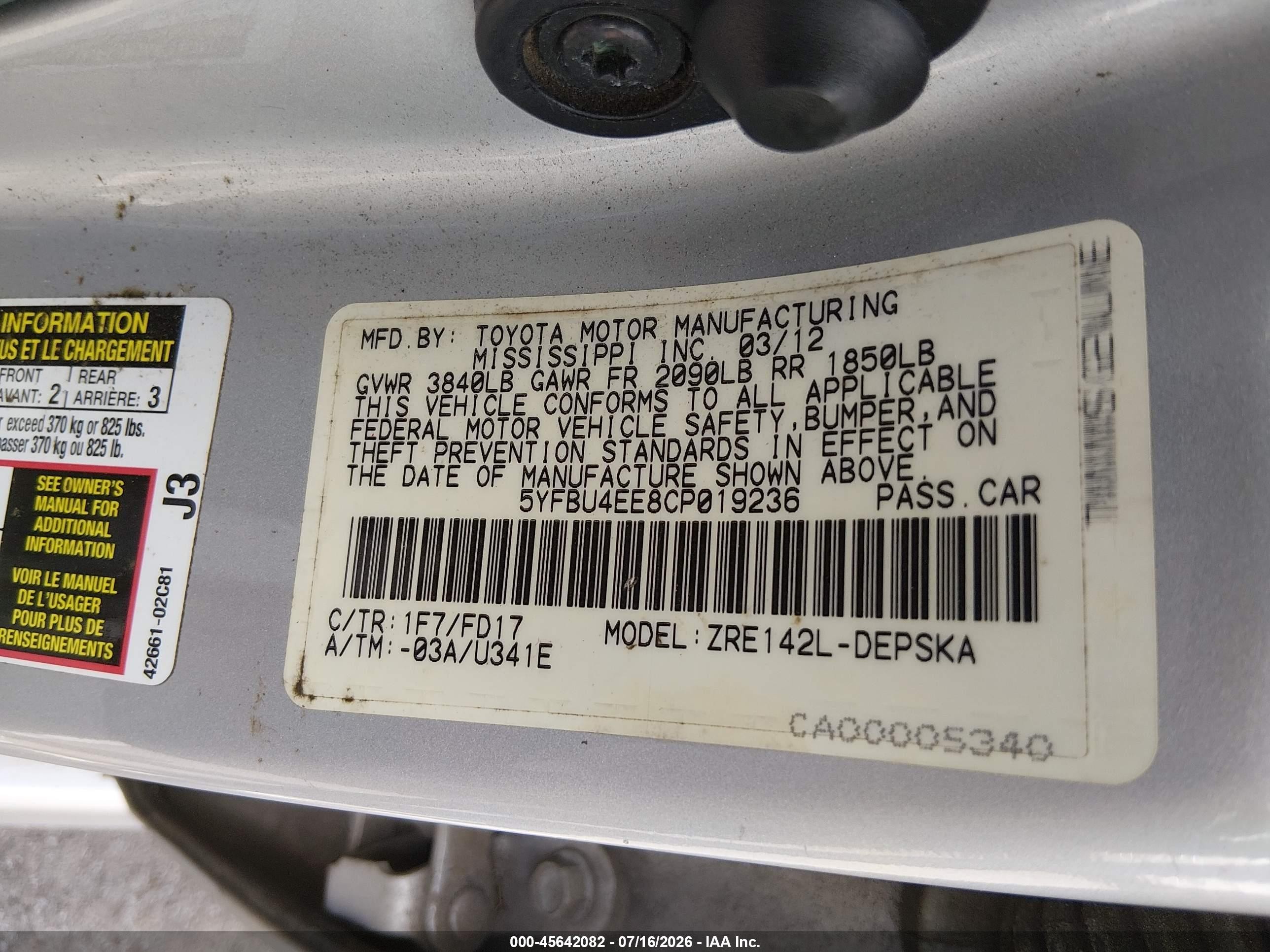 2012 Toyota Corolla S Gray vin: 5YFBU4EE8CP019236