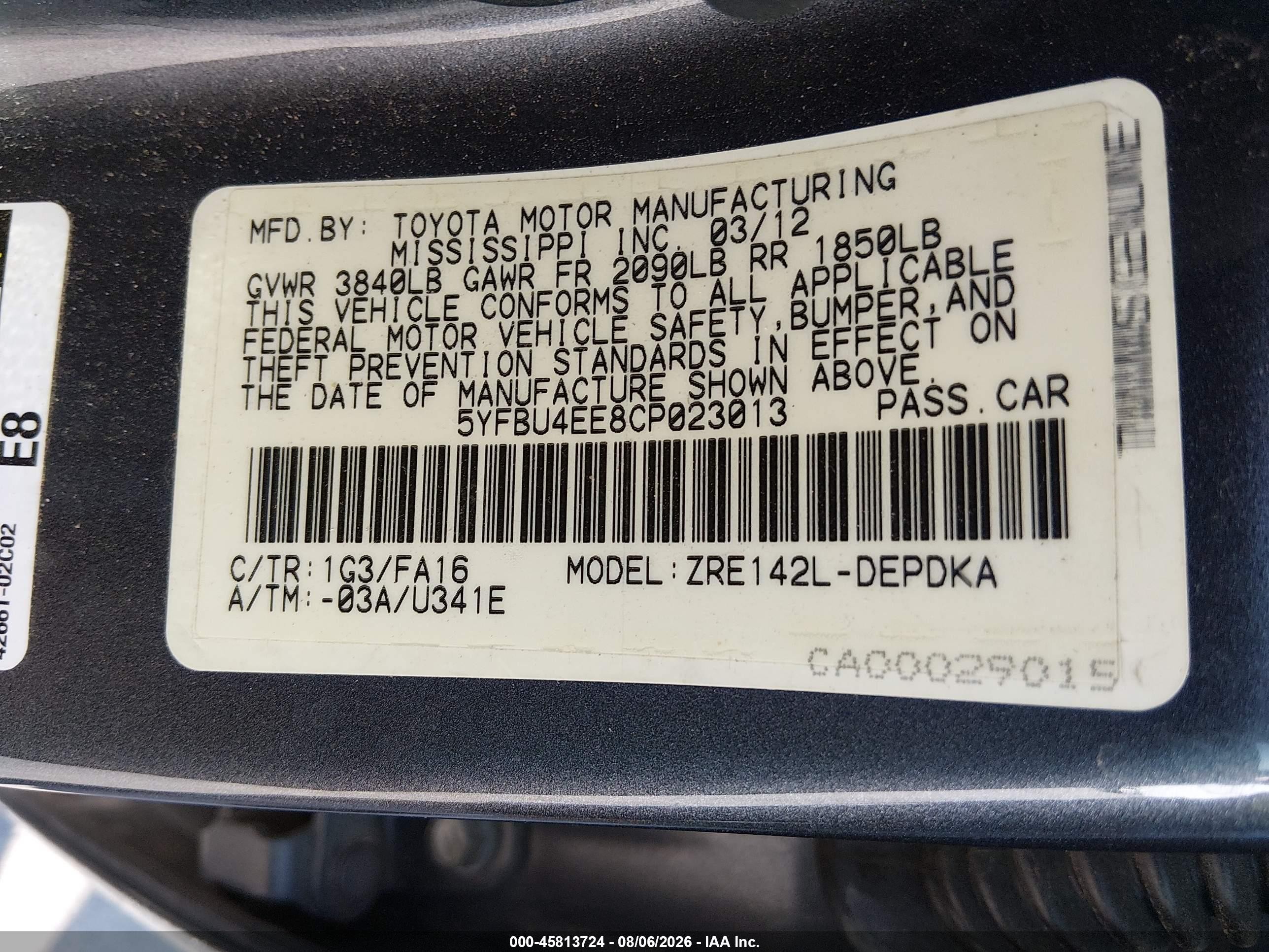 2012 Toyota Corolla L Gray vin: 5YFBU4EE8CP023013