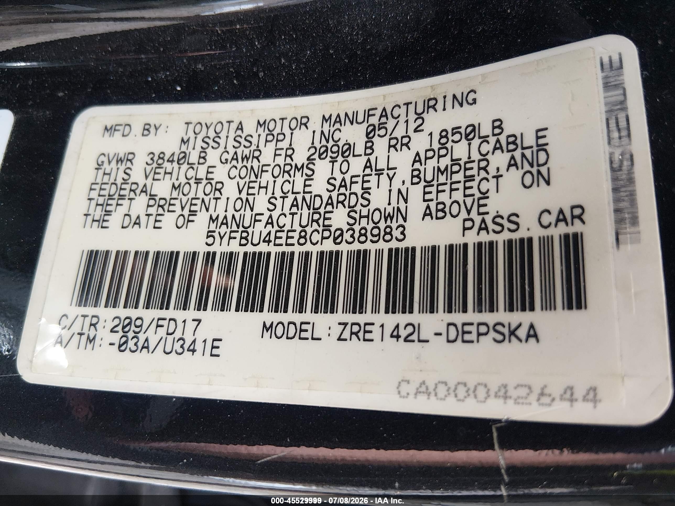 2012 Toyota Corolla S Black vin: 5YFBU4EE8CP038983