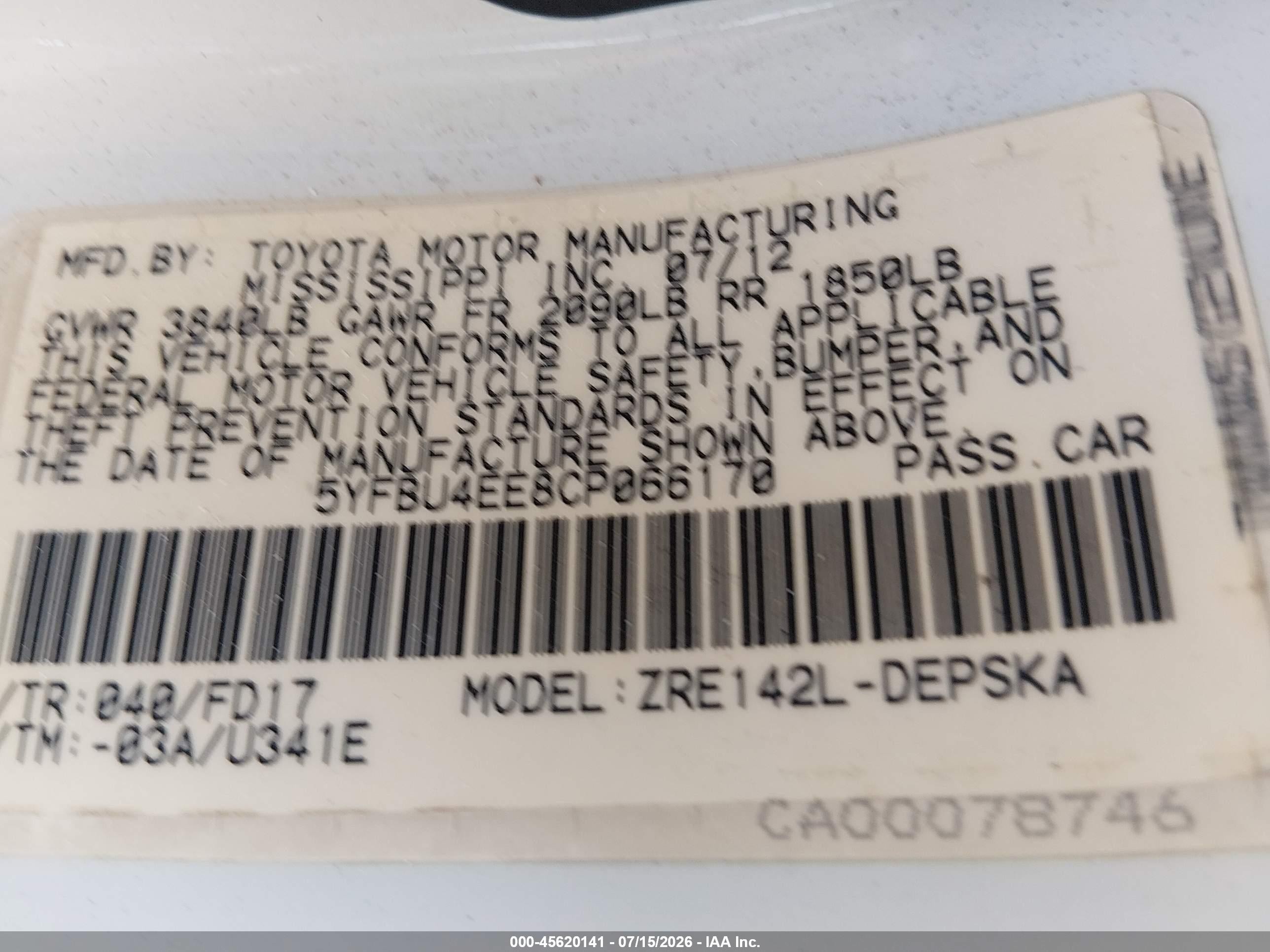 2012 Toyota Corolla S White vin: 5YFBU4EE8CP066170