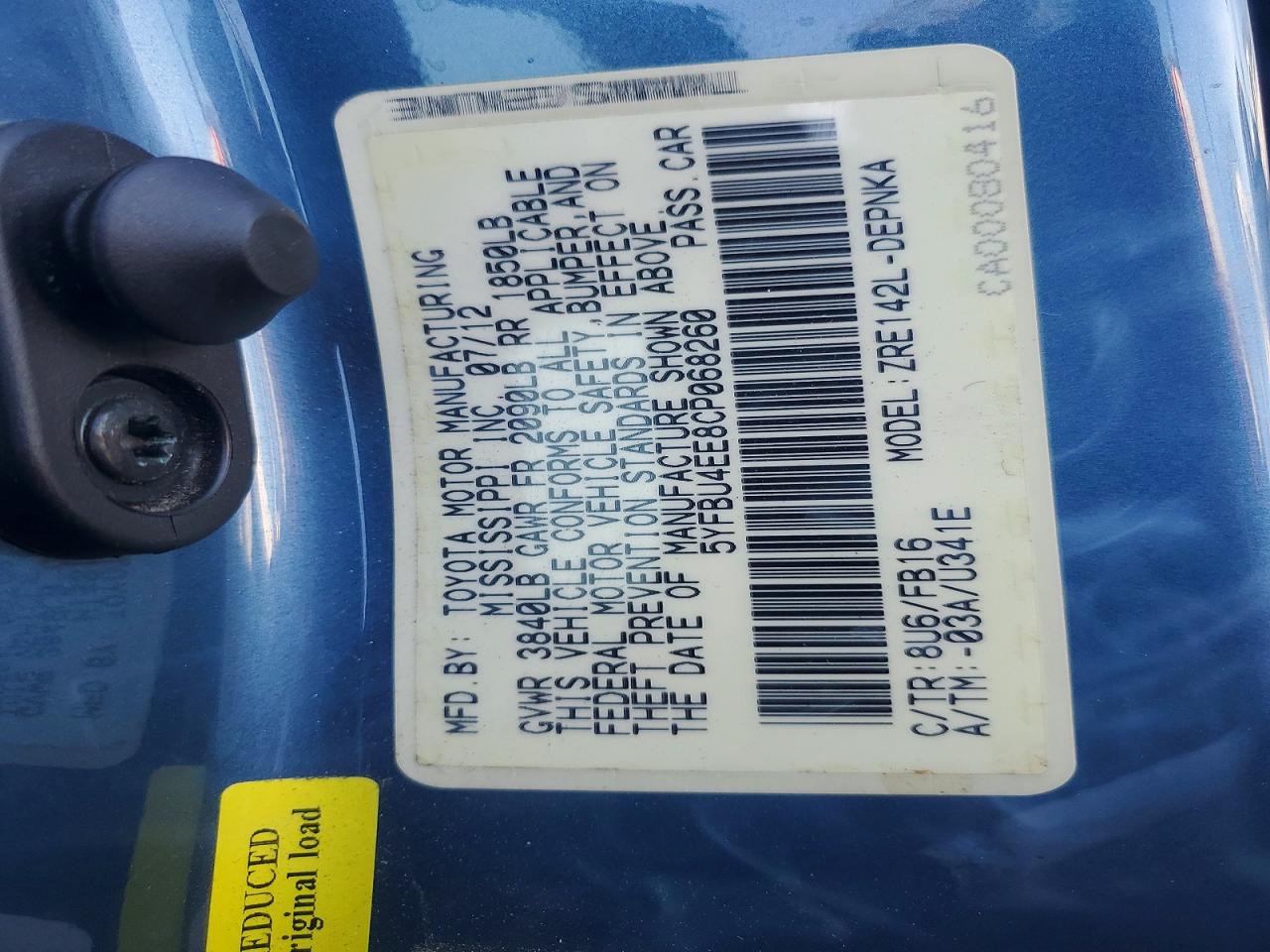 2012 Toyota Corolla Le Blue vin: 5YFBU4EE8CP068260