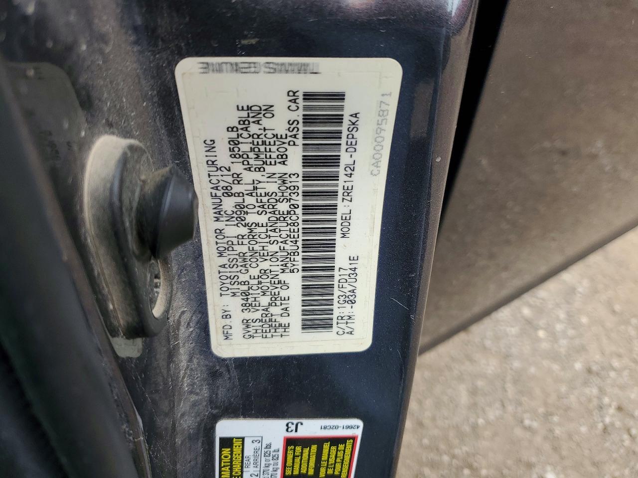 2012 Toyota Corolla S Gray vin: 5YFBU4EE8CP073913