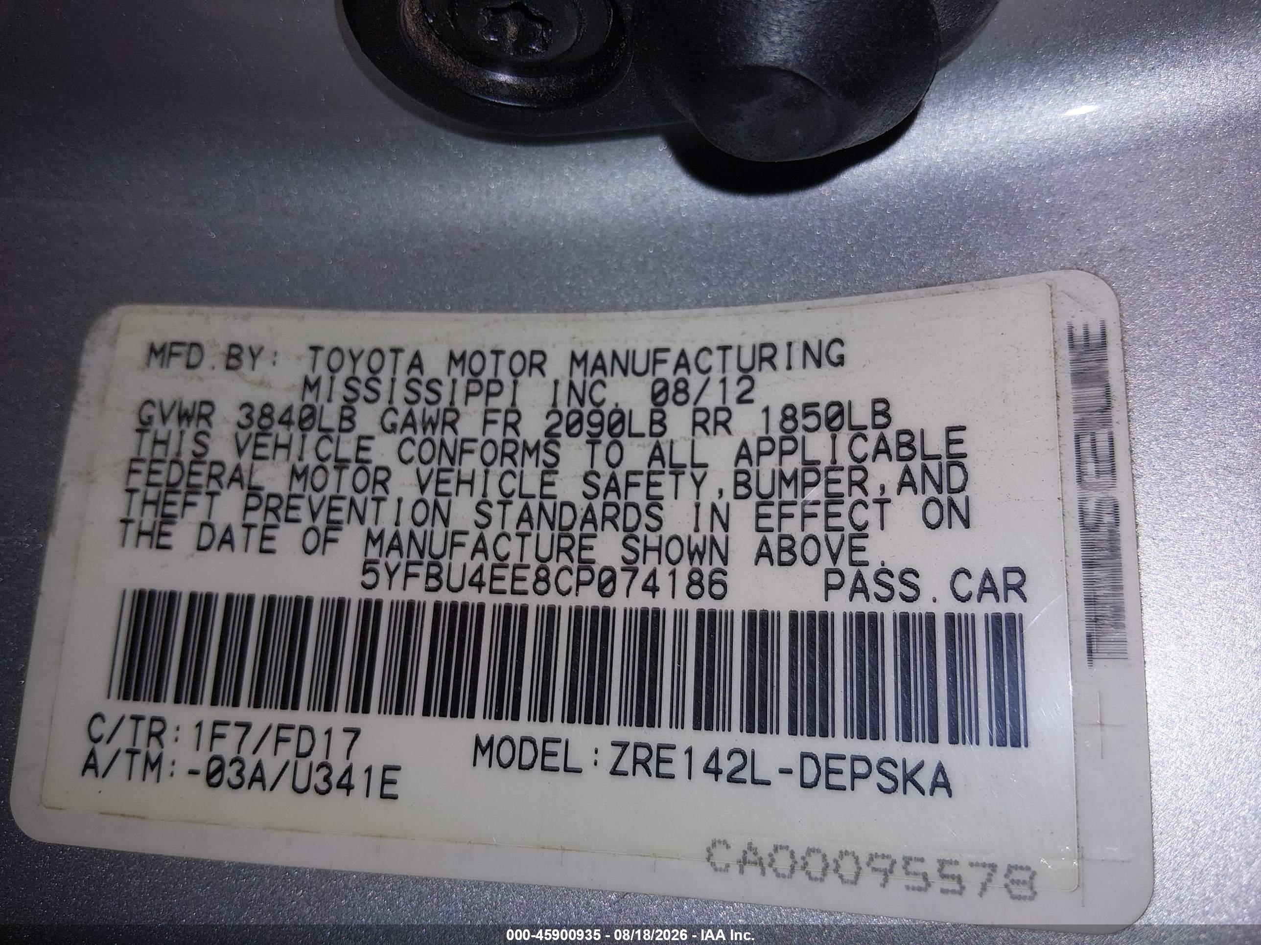 2012 Toyota Corolla S Gray vin: 5YFBU4EE8CP074186