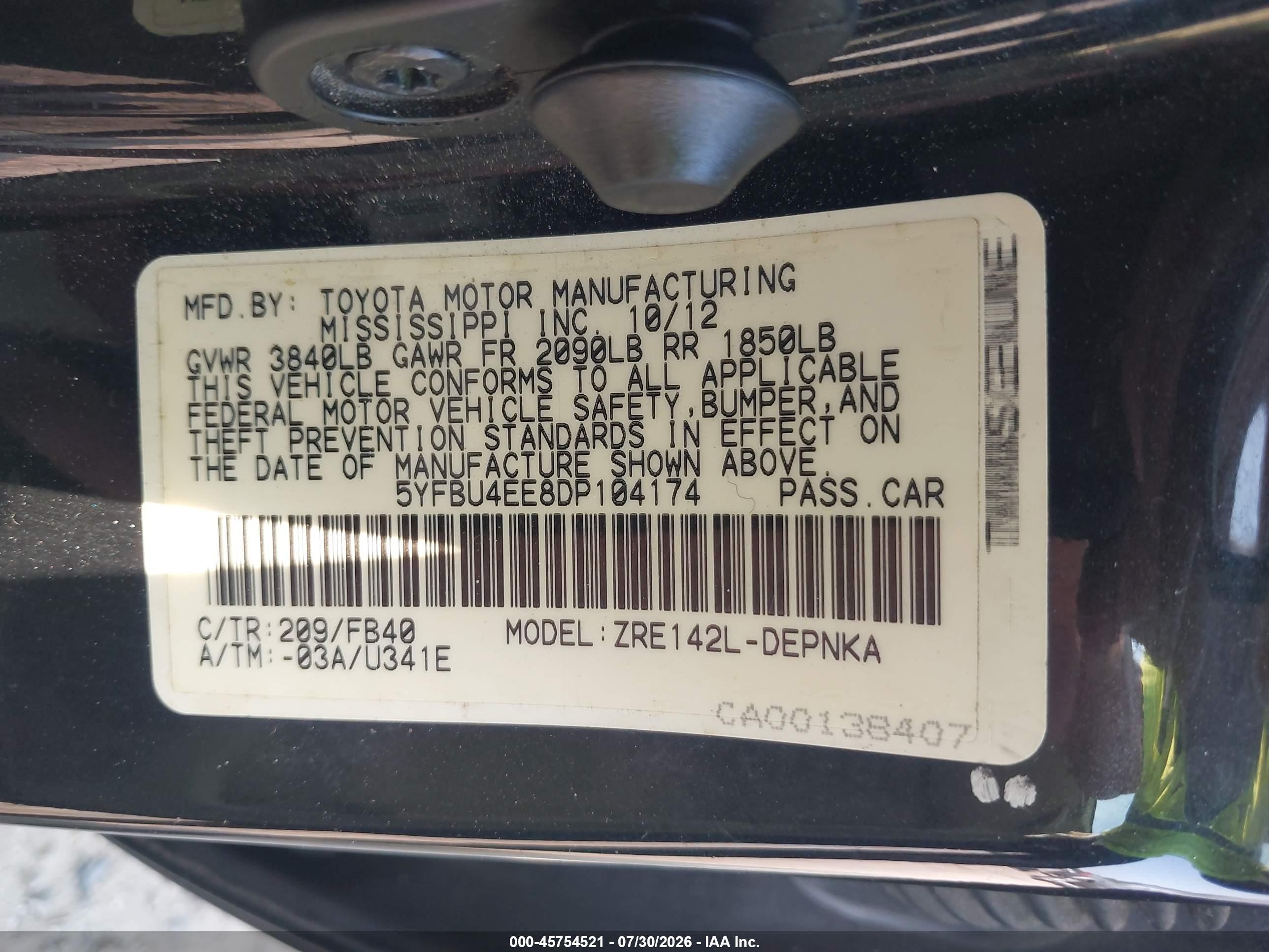 2013 Toyota Corolla Le Черный vin: 5YFBU4EE8DP104174