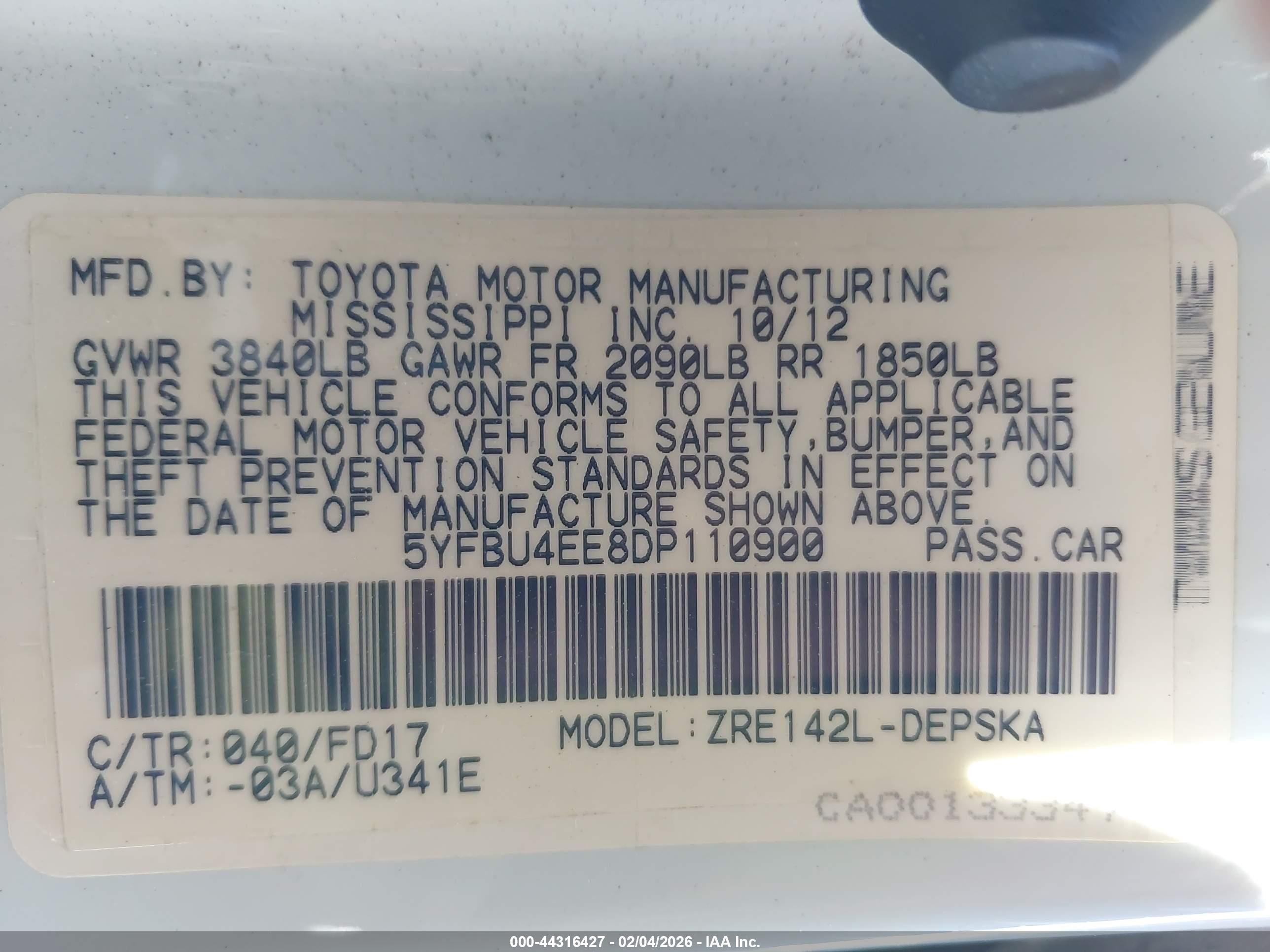 2013 Toyota Corolla S White vin: 5YFBU4EE8DP110900