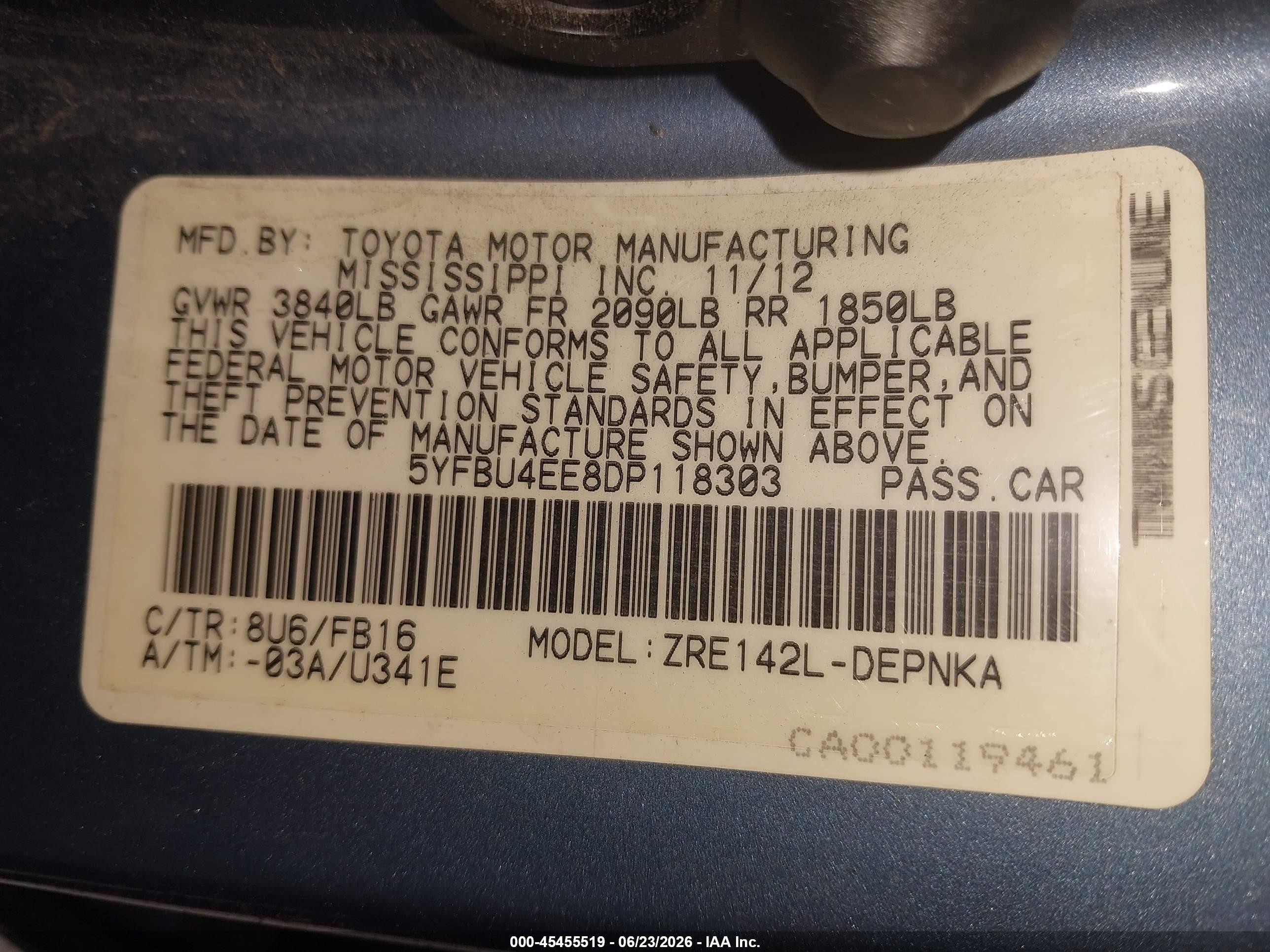 2013 Toyota Corolla Le Blue vin: 5YFBU4EE8DP118303