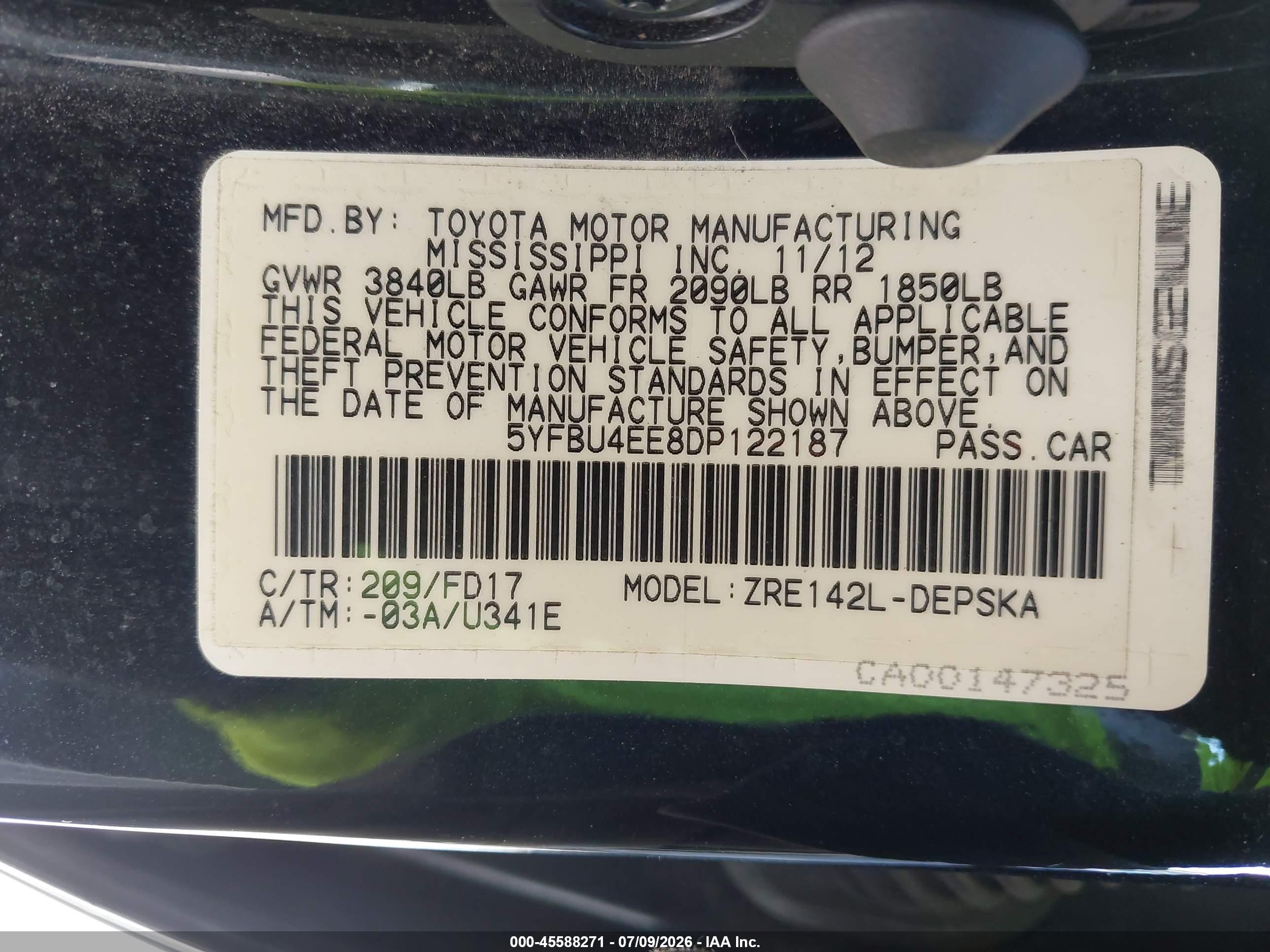2013 Toyota Corolla S Black vin: 5YFBU4EE8DP122187