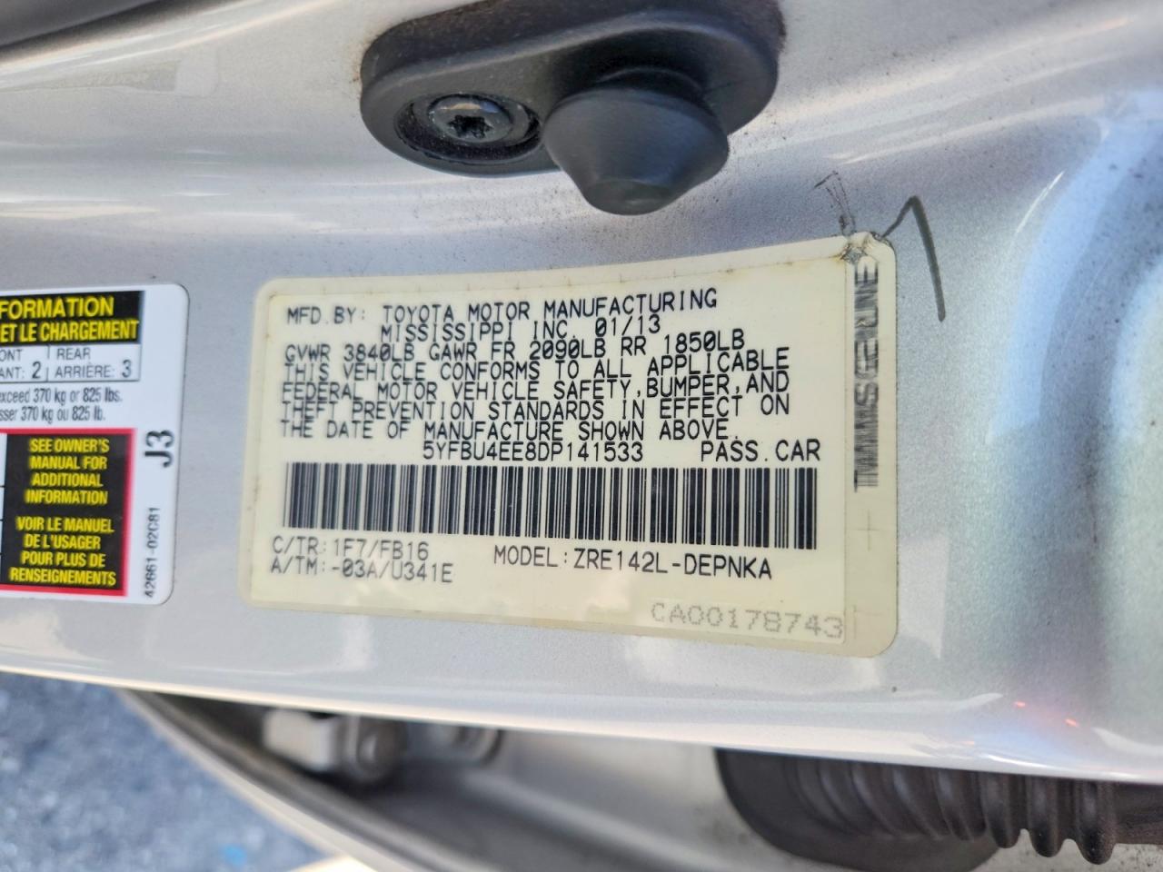 2013 Toyota Corolla Le Silver vin: 5YFBU4EE8DP141533