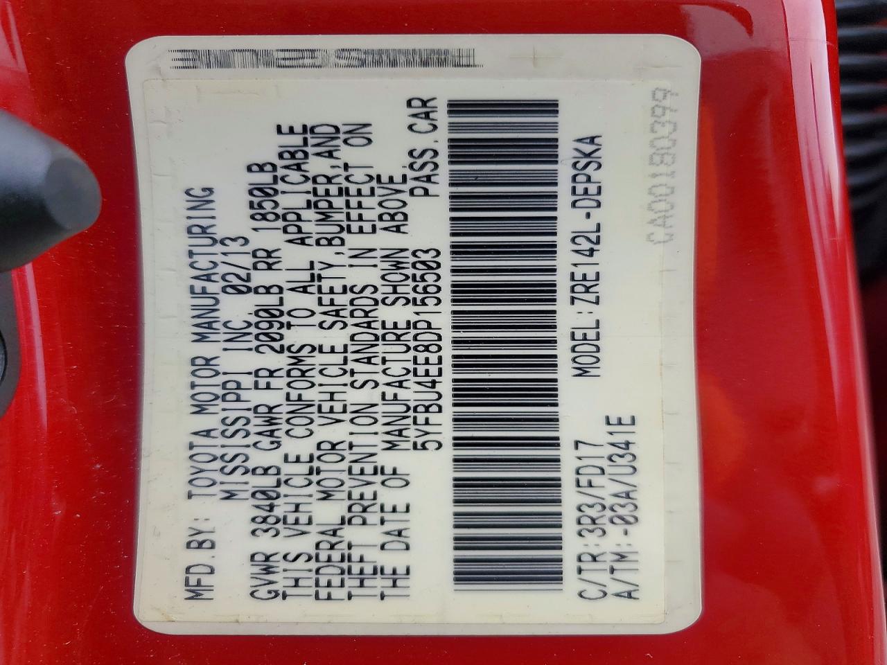 2013 Toyota Corolla S Red vin: 5YFBU4EE8DP156503