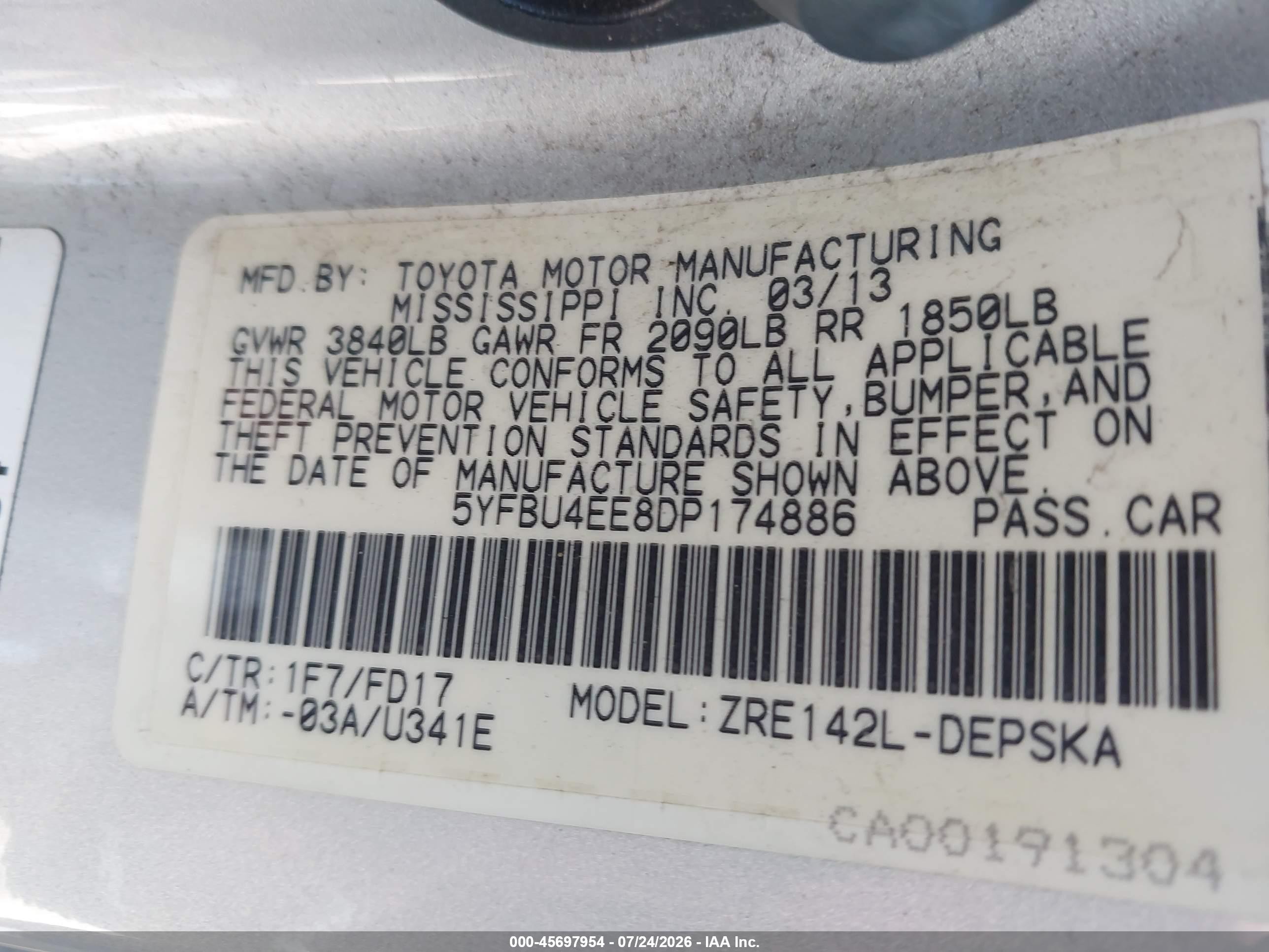 2013 Toyota Corolla S Silver vin: 5YFBU4EE8DP174886