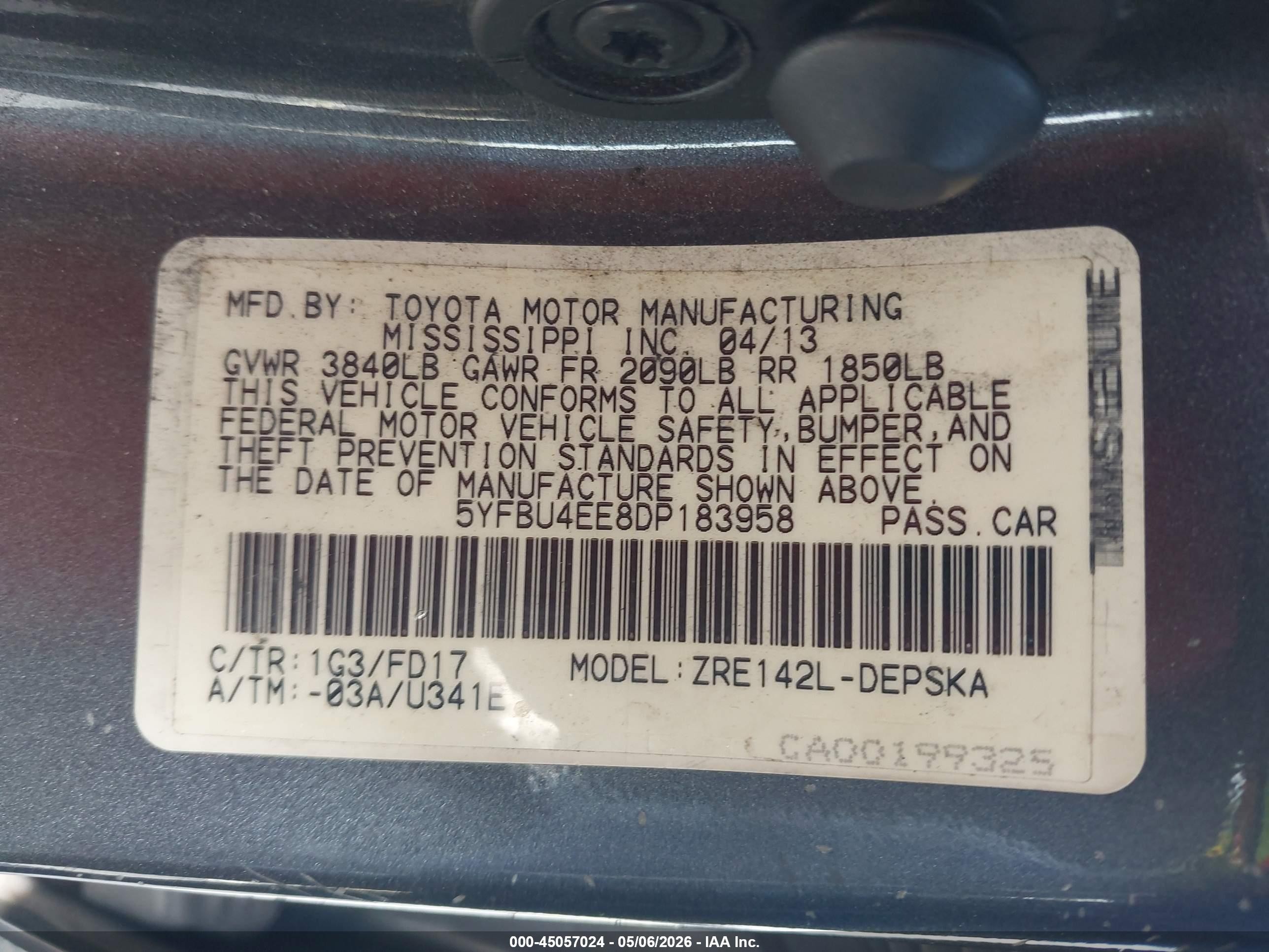 2013 Toyota Corolla S Gray vin: 5YFBU4EE8DP183958