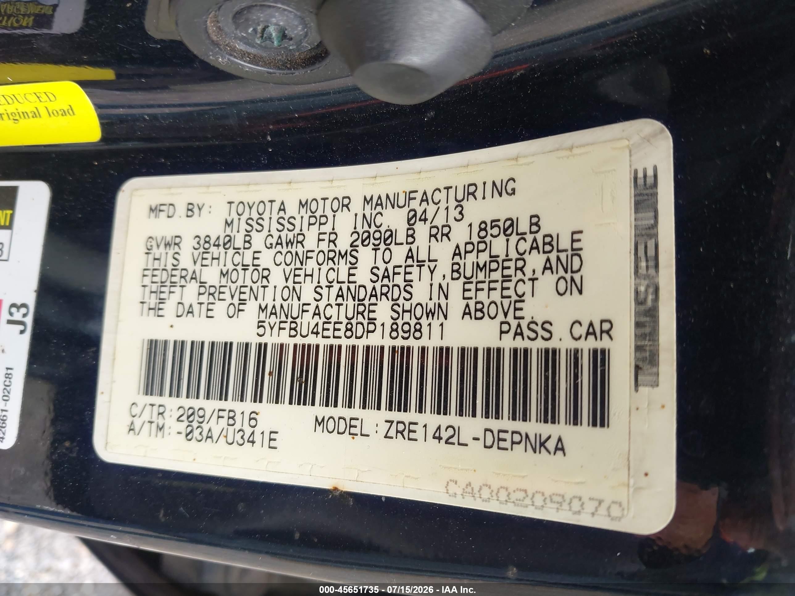 2013 Toyota Corolla Le Black vin: 5YFBU4EE8DP189811
