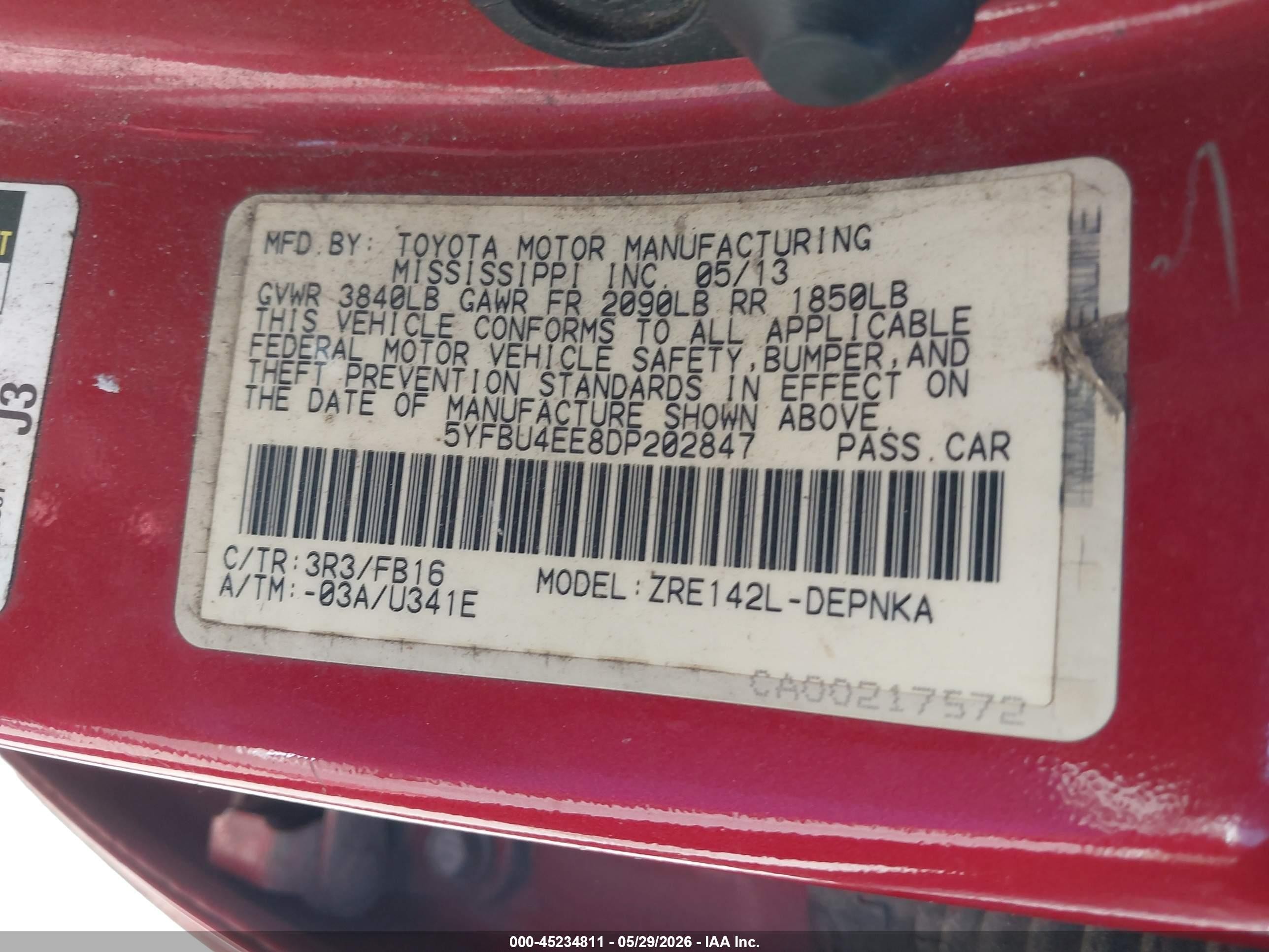 2013 Toyota Corolla Le Red vin: 5YFBU4EE8DP202847