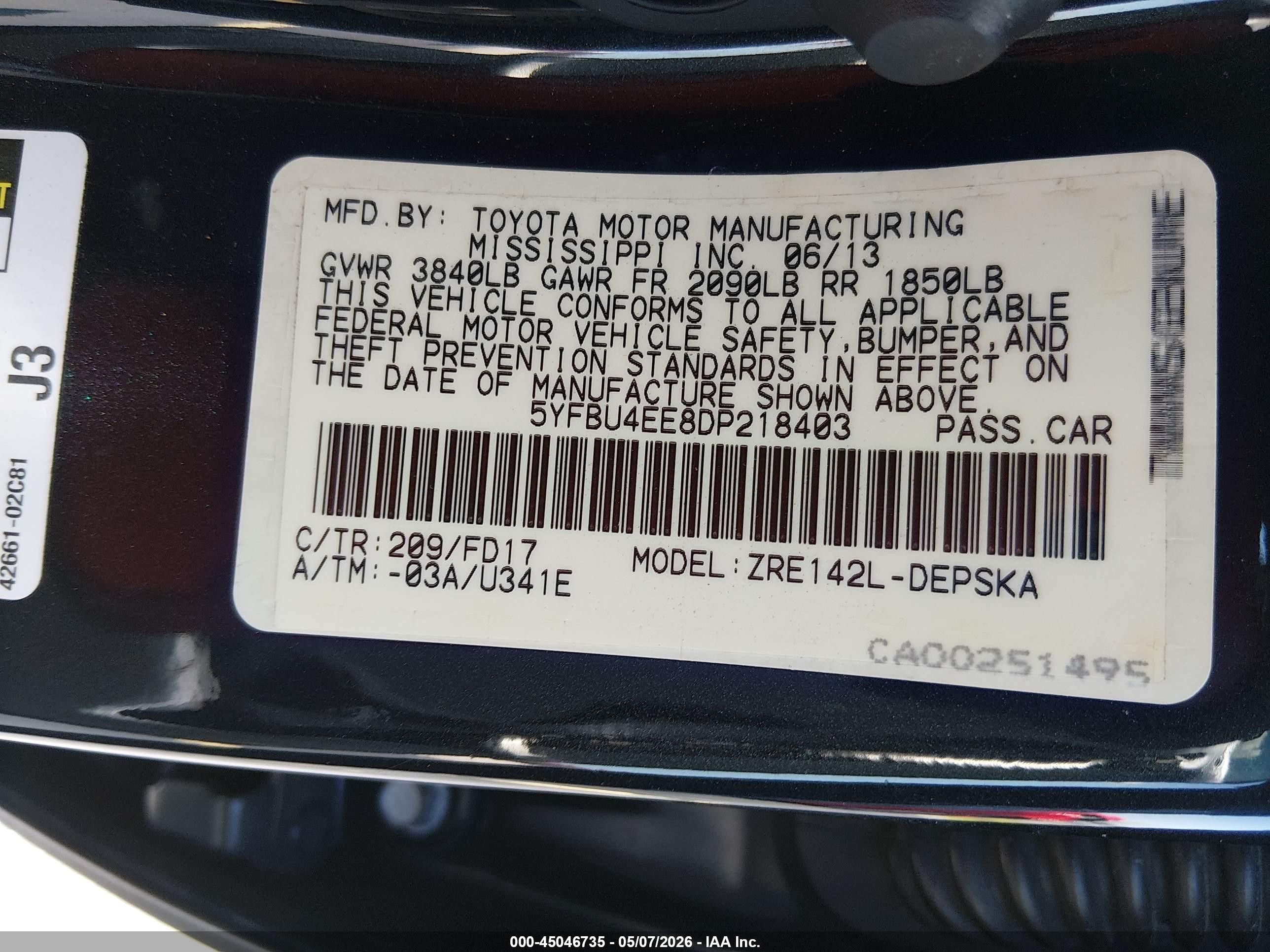 2013 Toyota Corolla S Black vin: 5YFBU4EE8DP218403