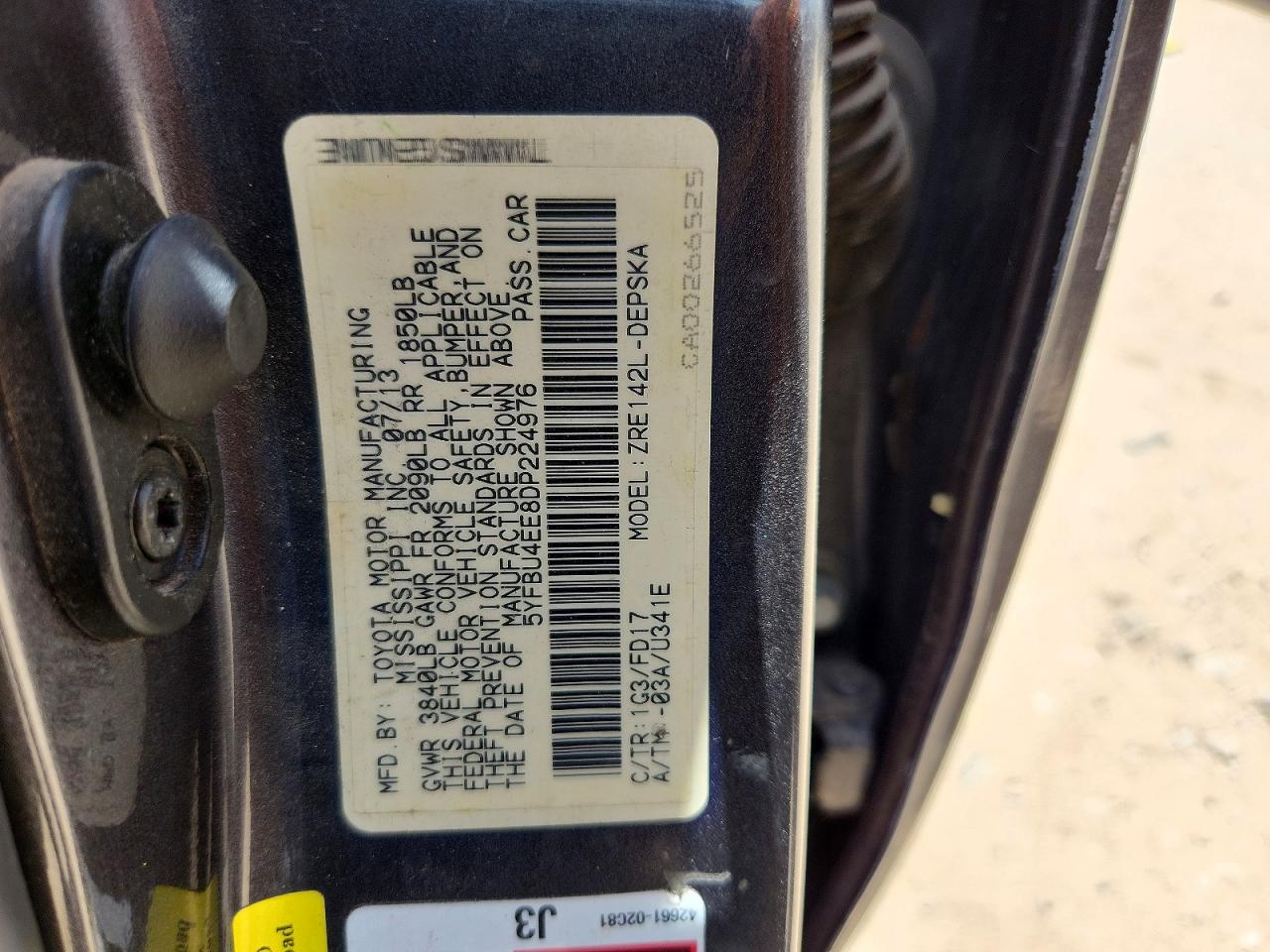 2013 Toyota Corolla Gray vin: 5YFBU4EE8DP224976